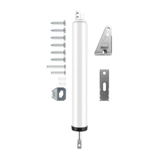 Screen and Storm Door Closer Kit, Heavy Duty Pneumatic Screen and Storm Door Closer components, multiple screws, white cylinder
