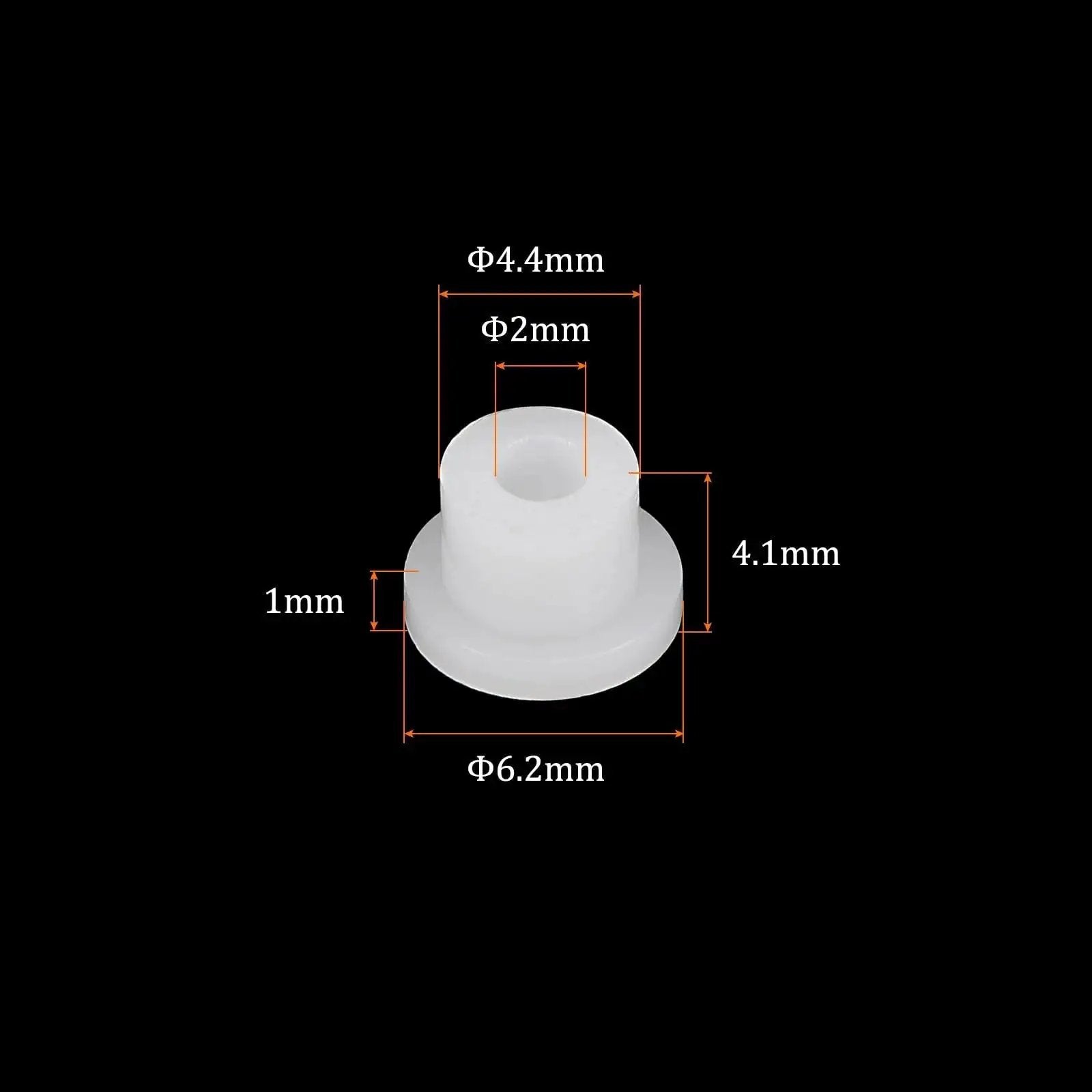 Self Lubricating Nylon Flanged Sleeve Bearings 2mm Bore 4.4mm Outer Diameter 4.1mm Length White for Robotics and Machinery