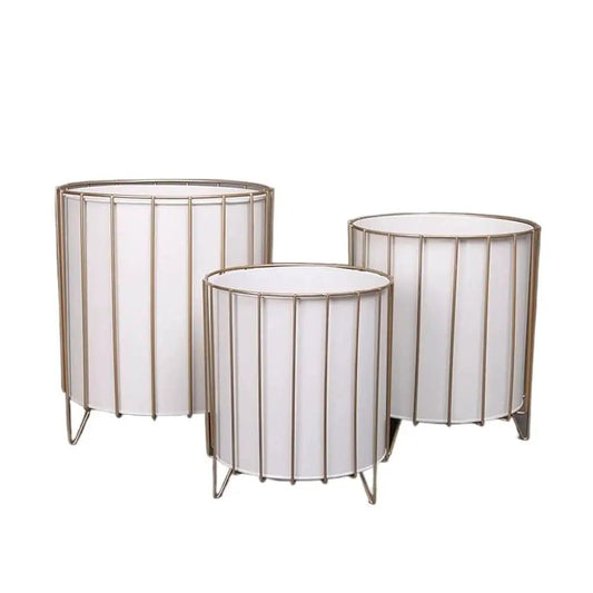 Rust Resistant Iron Plant Pot Stand Set For Indoor And Outdoor Use, white finish, three sizes, floor-standing decorative planter frames.