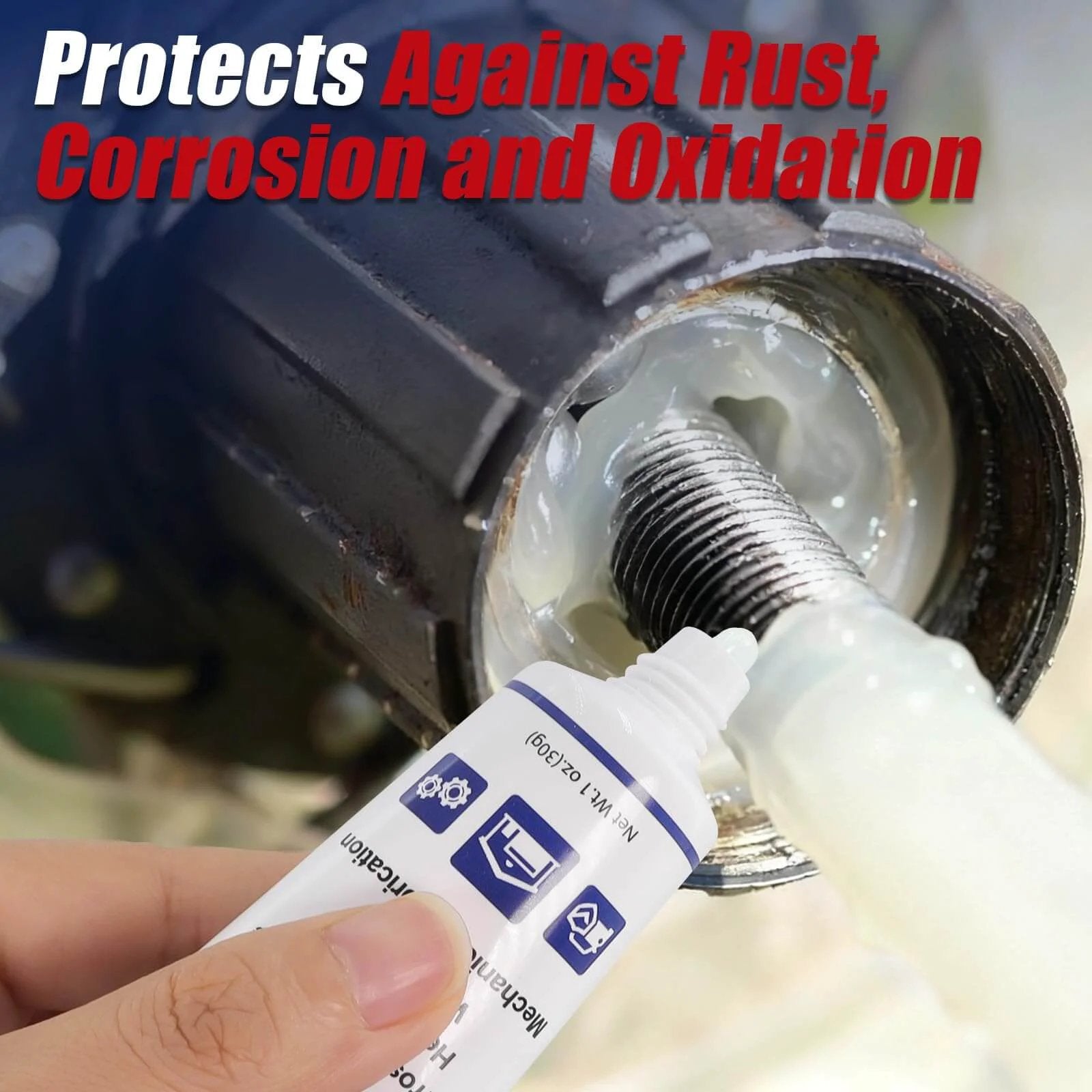 Applying Keze White Lithium Grease Tube Automotive Grasa De Litio Car Door Grease with Brush NLGI 2 onto metal threads to prevent corrosion.