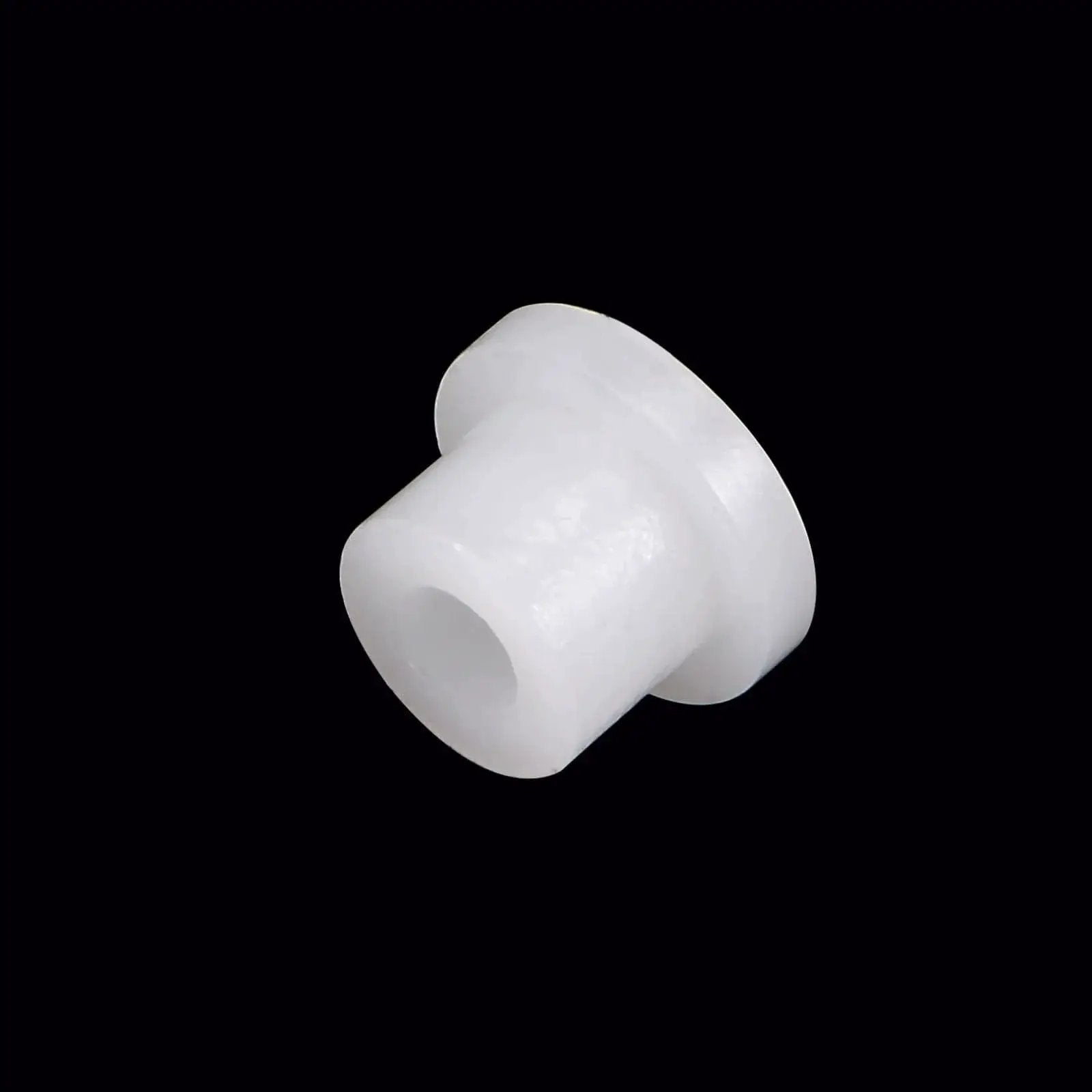 Close-up of a white nylon flanged sleeve bearing, part of a Self Lubricating Nylon Flanged Sleeve Bearings 2mm Bore 4.4mm OD pack.