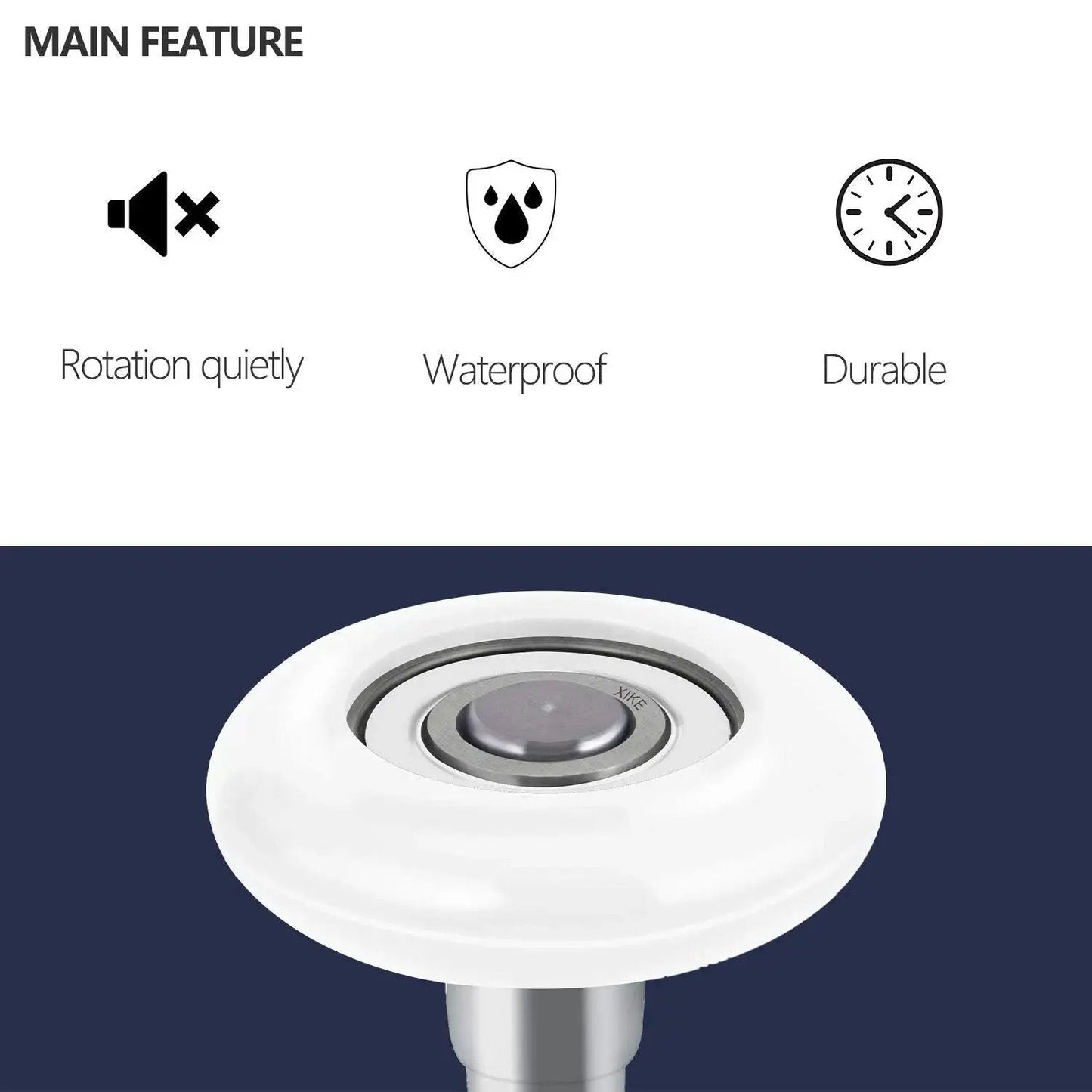 Close-up of 10 Pack White Nylon Garage Door Rollers 2 Inch With 4 Inch Stem showing waterproof, quiet, durable features.