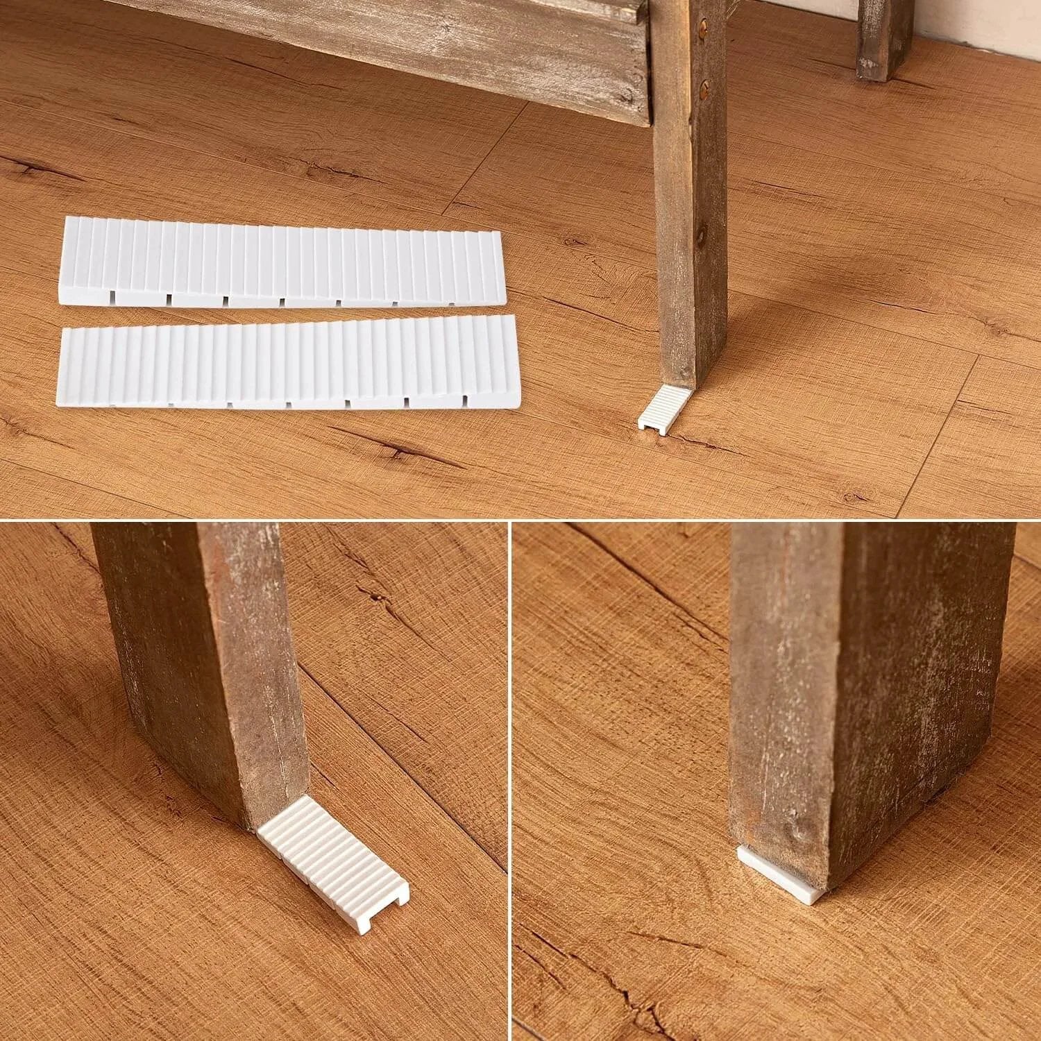 12 Pack White Multi Purpose Furniture Plastic Shims For Leveling And Stabilizing Heavy Objects, cut to fit wood floor view