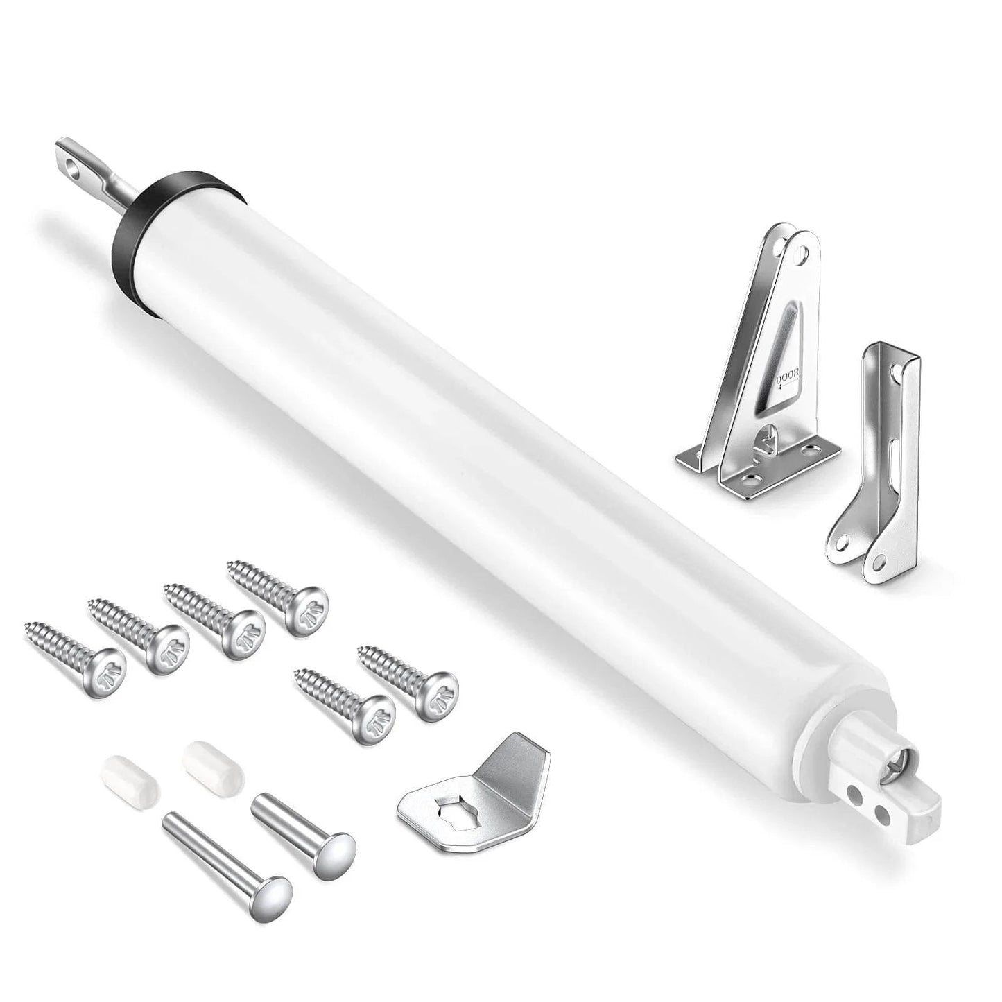 Storm Door Closer, Pneumatic Screen Door Closer with Adjustable Closing Speed and Universal Bracket Kit in White