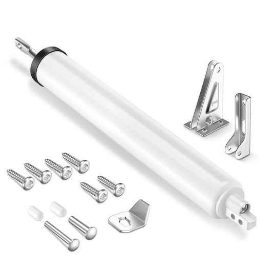 Storm Door Closer, Pneumatic Screen Door Closer with Adjustable Closing Speed and Universal Bracket Kit in White