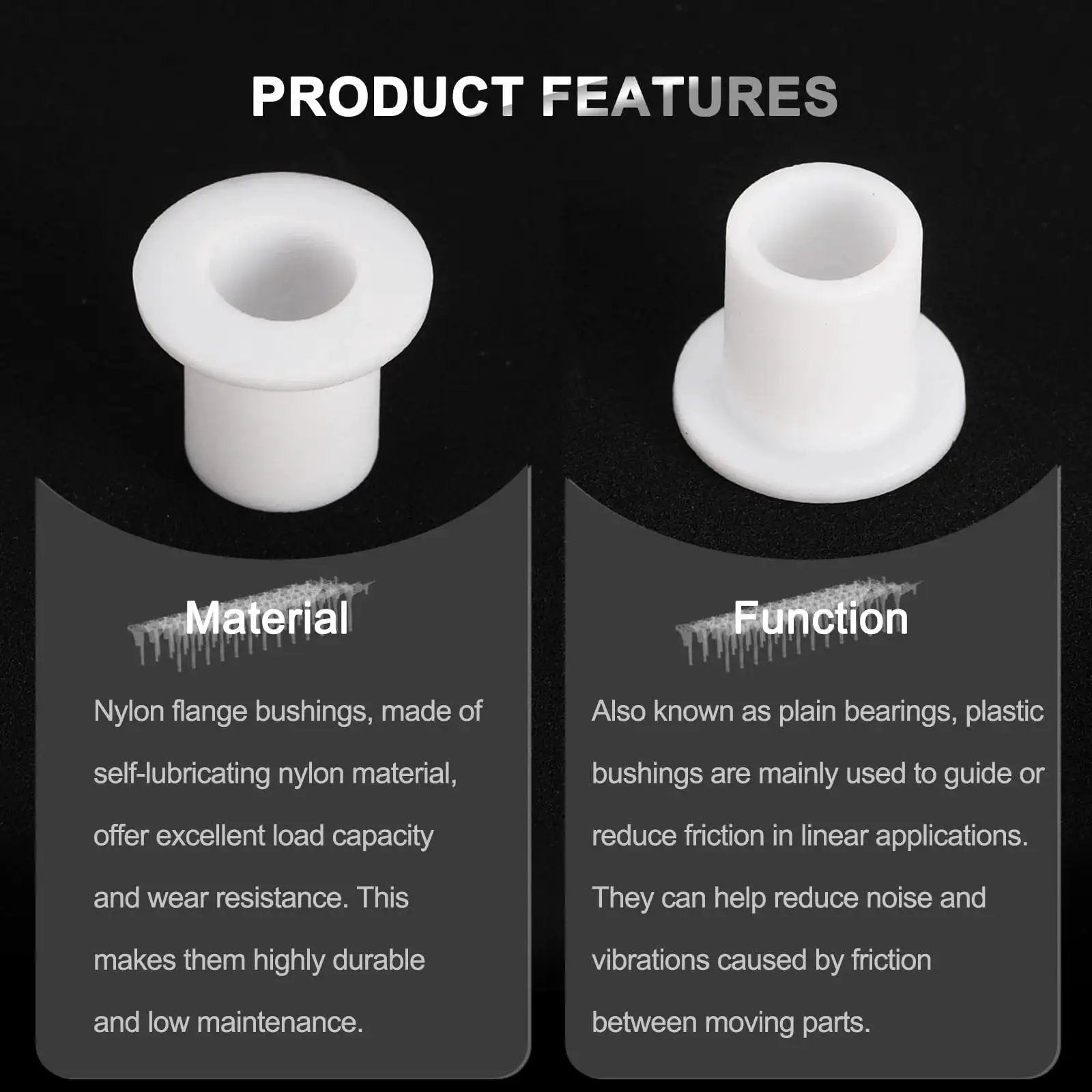 Nylon flange bushings showcasing material and function for 12 Pieces Silicone Flanged Sleeve Bearings White ID 6mm OD 8mm Length 10mm Flange Diameter 12mm Self Lubricating Bushings