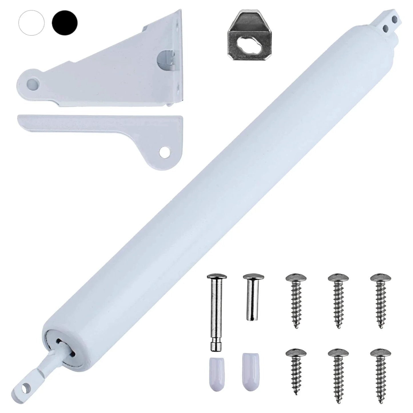 Storm Door Closer,1 Set Screen Door Closer,Pneumatic Door Bracket, Window Closer Safety Closure with Hold Open for Storm(White) with screws and parts