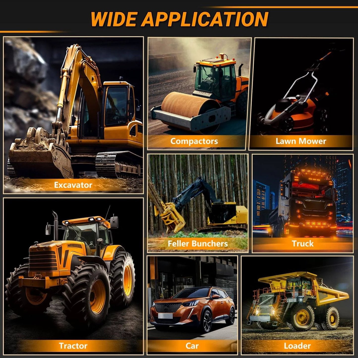 Wide application of Otobaijeni Hydraulic Pump 6C200-37300 6C200-37303 with images of various machinery like excavator and tractor.