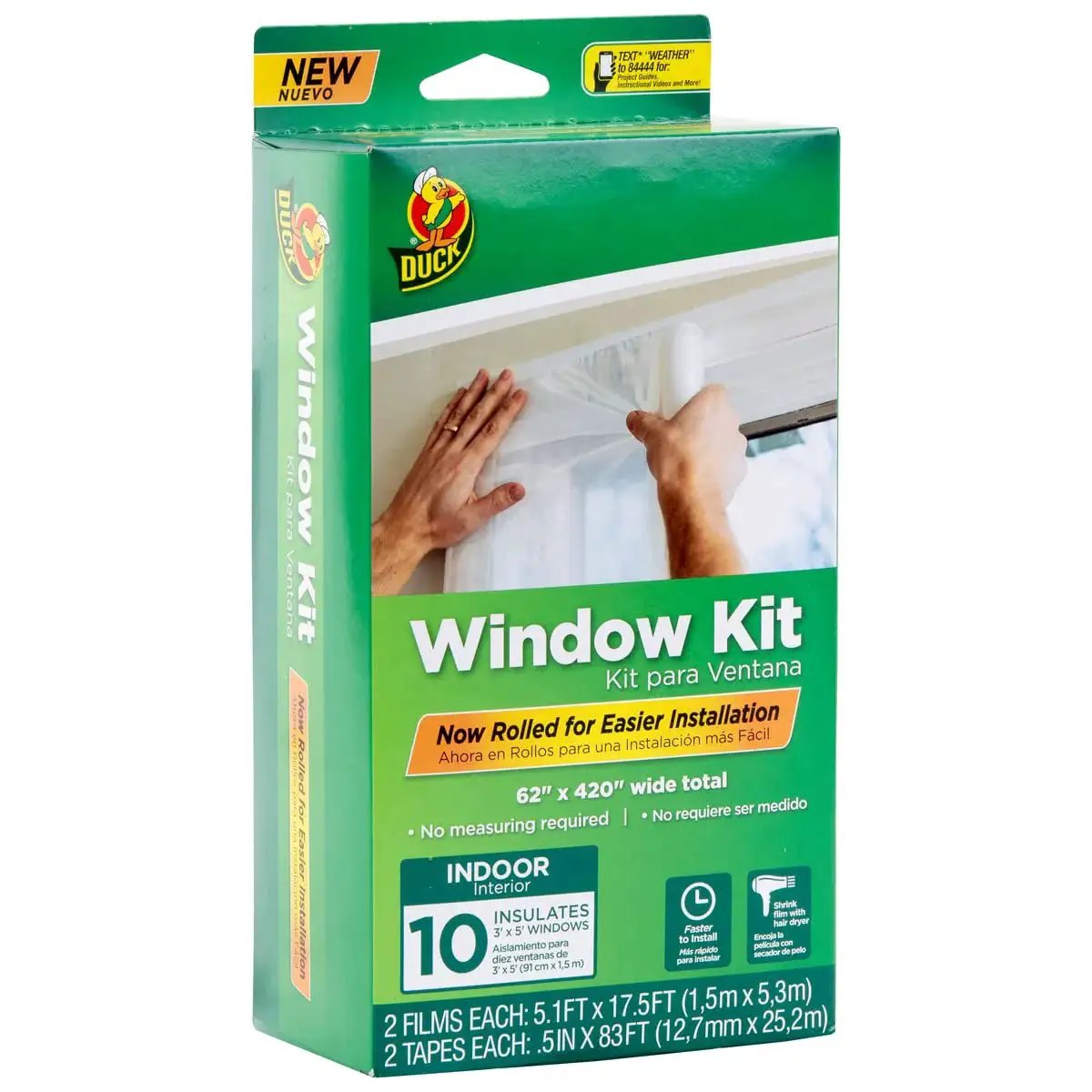 Packaging of a Window Insulation Kit With Rolled Shrink Film For Easy Indoor Installation Draft Blocking And Energy Savings