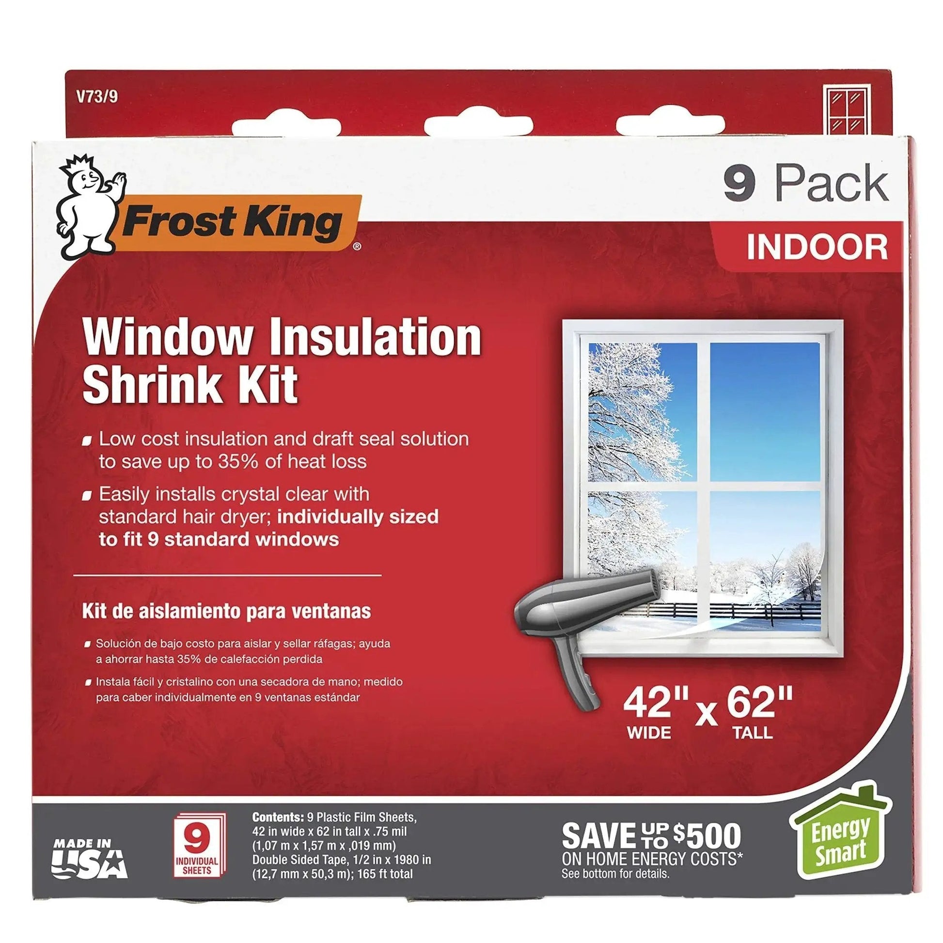Indoor Window Shrink Kit For 42 To 62 Inch Windows Clear 9 Pack Insulation Film Packaging Front View