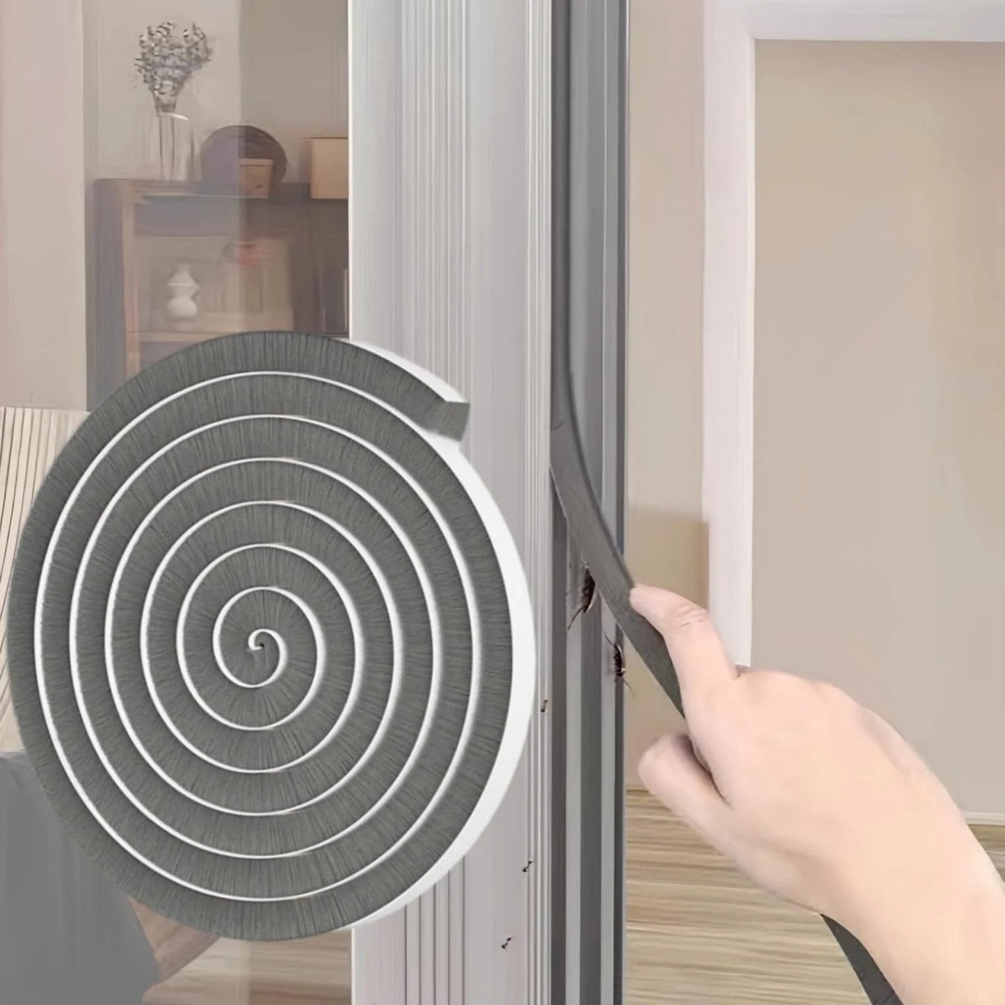 Window Weather Stripping Door Seal 33 Feet Self Adhesive Winter Insulation Strip For Exterior Front Door Frame And Window Soundproofing Noise Reduction Energy Saving Draft Stopper 0.35 Inch Wide 0.2 Inch Thick Gray Ligiyoto installed on door frame.