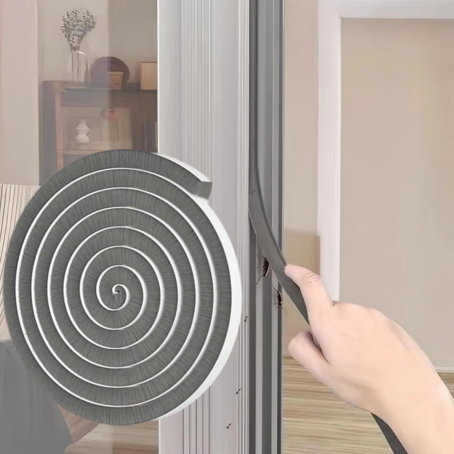 Window Weather Stripping Door Seal 33 Feet Self Adhesive Winter Insulation Strip For Exterior Front Door Frame And Window Soundproofing Noise Reduction Energy Saving Draft Stopper 0.35 Inch Wide 0.2 Inch Thick Gray Ligiyoto installed on door frame.