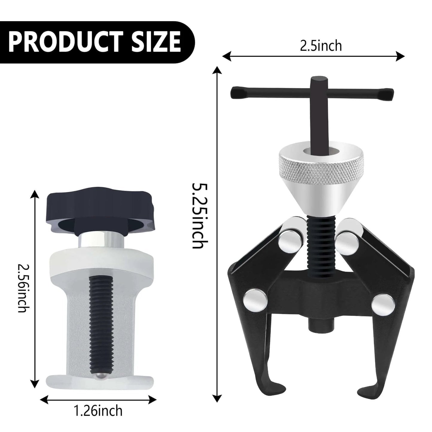 Windshield Wiper Arm Removal Tool Kit dimensions, showing Heavy Duty Wiper Arm Puller and Battery Terminal Puller sizes.