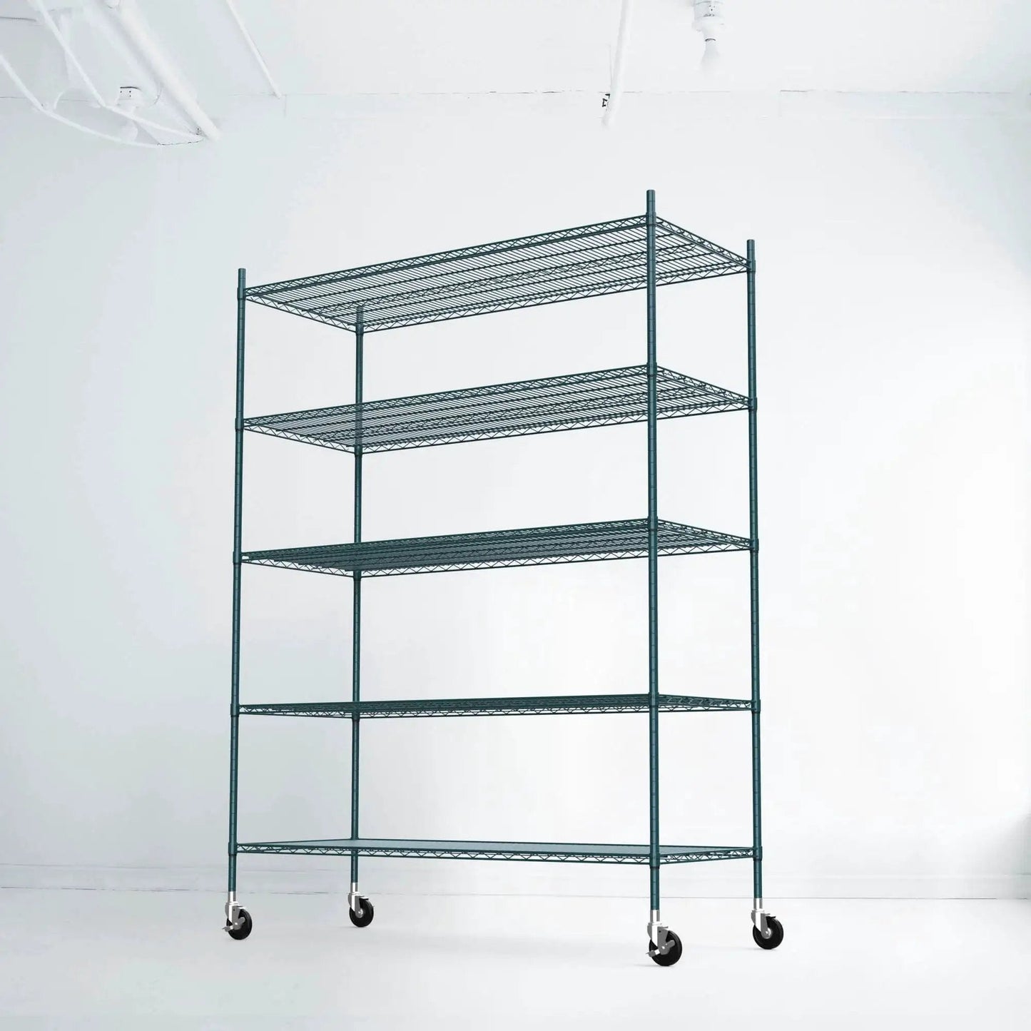 Five Inch Universal Wire Shelving Swivel Casters With Polyurethane Wheels Set Of Four Top Lock Brake For 1 Inch Diameter Wire Shelving Posts Ideal For Heavy Duty Garage Shelving Racks And Industrial Storage on metal wire shelving