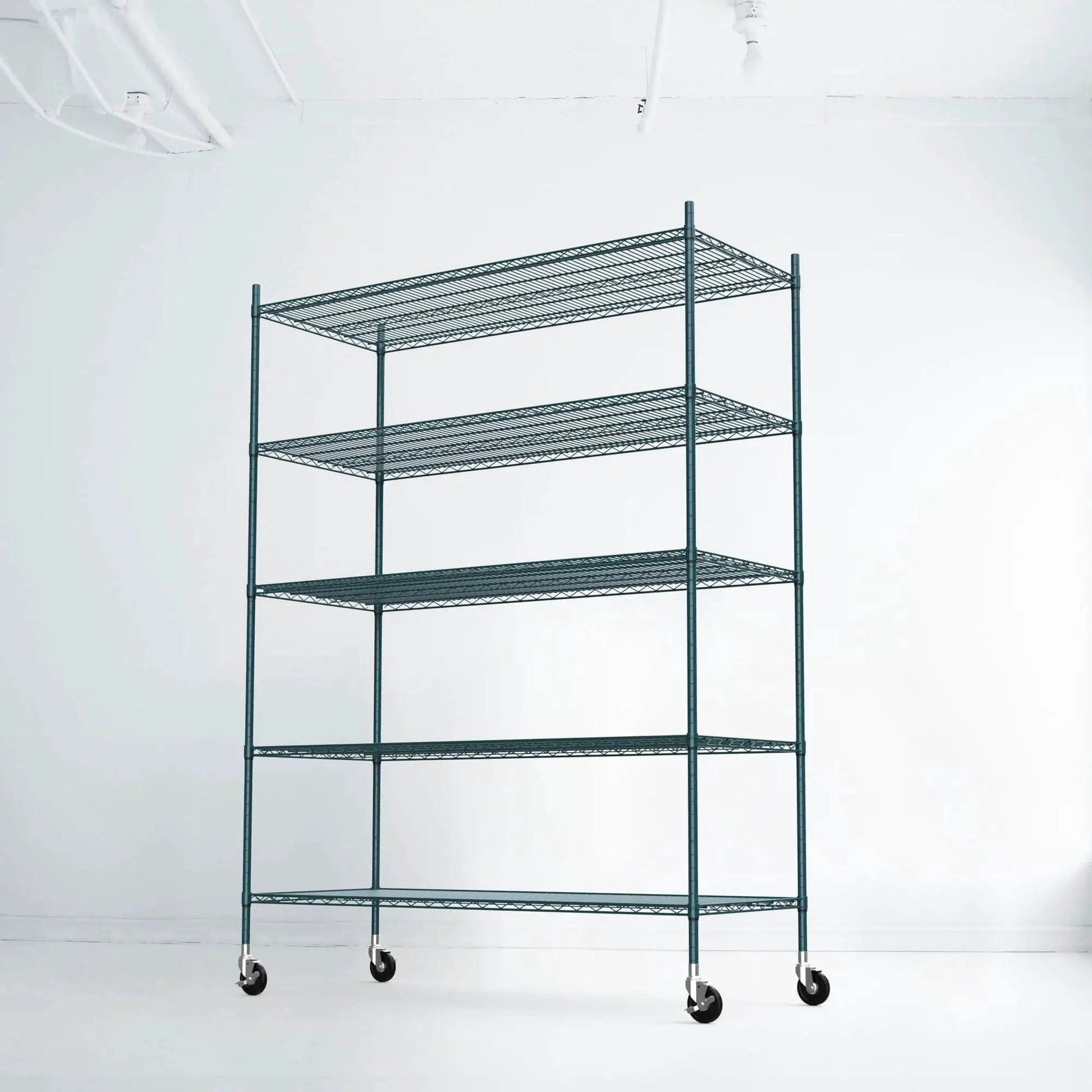 Five Inch Universal Wire Shelving Swivel Casters With Polyurethane Wheels Set Of Four Top Lock Brake For 1 Inch Diameter Wire Shelving Posts Ideal For Heavy Duty Garage Shelving Racks And Industrial Storage on metal wire shelving