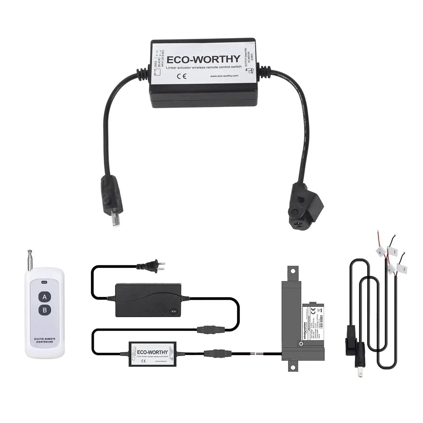 Forward And Reverse Wireless DC Actuator Controller Kit For Motors And Linear Actuators, remote control, wiring cables