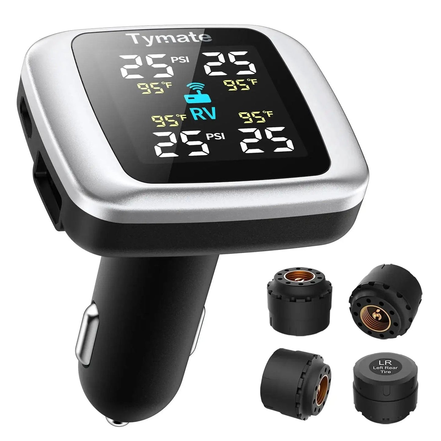 TM7 Wireless Tire Pressure Monitoring System With 4 External Sensors And 6 Alarm Modes Colorful Display Real Time Tire Pressure Monitor