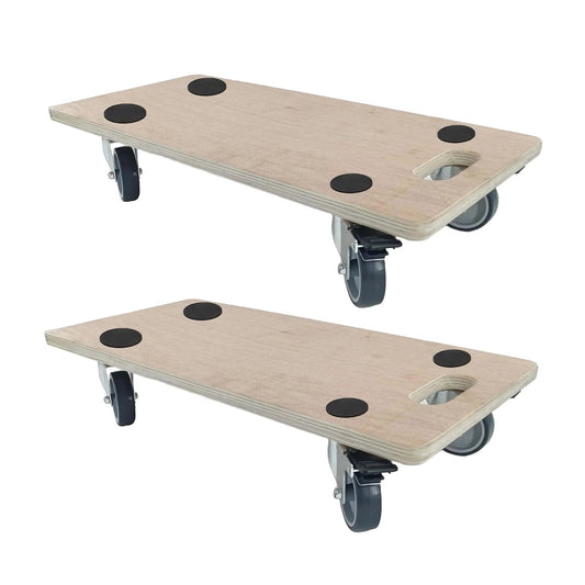 Heavy duty real wood furniture dolly set of 2 with 4 wheels, 2200 lb static load capacity, plywood platform, soft rubber casters