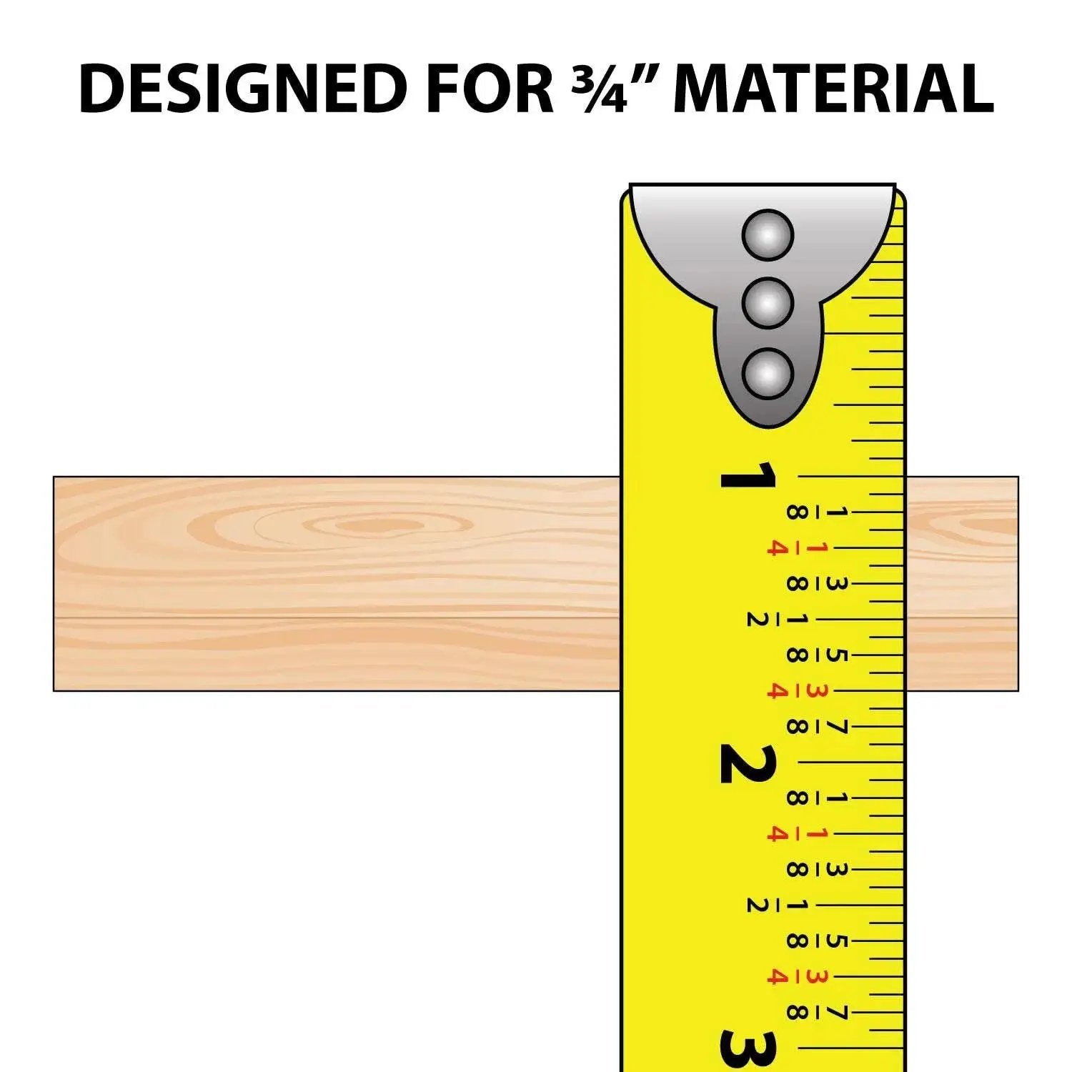 Tape measure against wood showing 3/4 inch measurement for designed material fit.