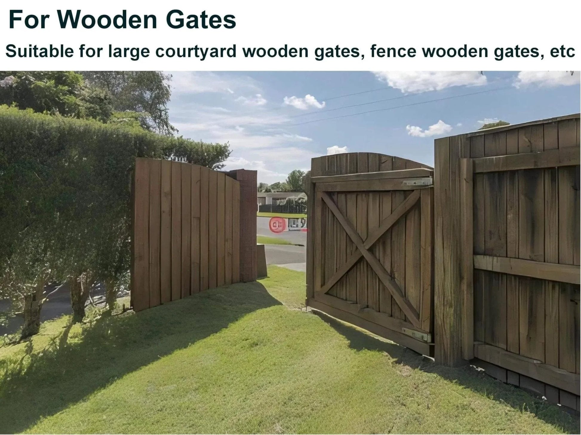 Wooden courtyard gate showcasing Heavy Duty Gate Hinges ，7in Can Be Bolted or Welded On Heavy Duty Large Wood or Metal Gates, 1100 lbs Max Load.