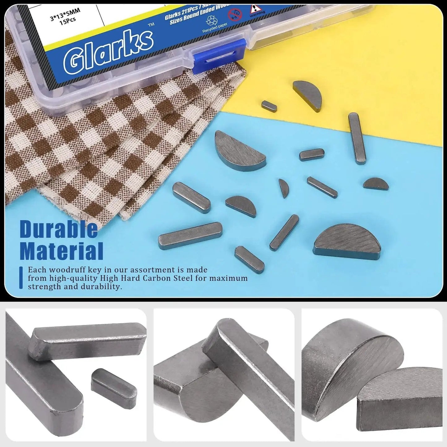 Woodruff Key And Feather Key Assortment Kit With Round Ended Keys 211 Pieces in 15 Sizes Stainless Steel Keystock for fasteners
