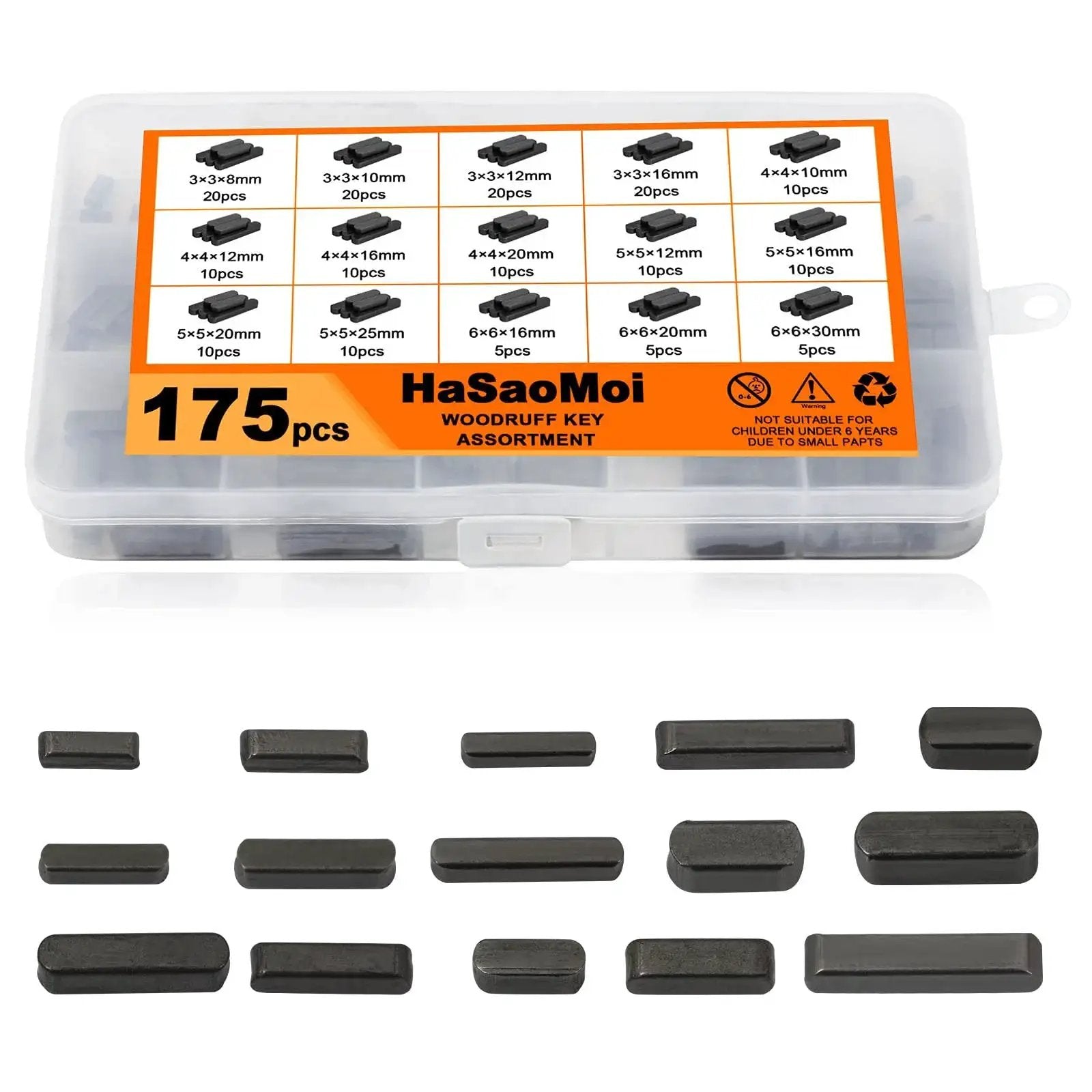 Woodruff Key Stock Set HaSaoMoi 175 Piece Stainless Steel Round Ended Feather Keys Kit with 15 Sizes Displayed