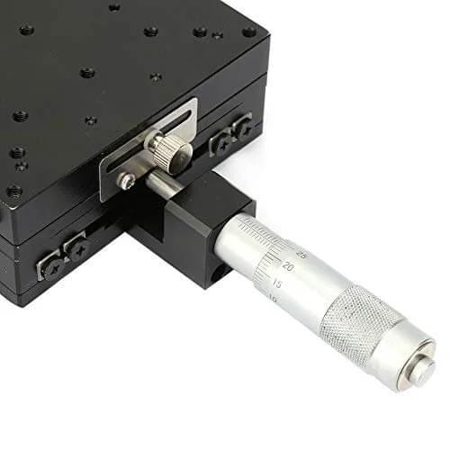 Close-up view of ✝️ XY Linear Stage, Keenso SEMY100-AC Micrometer Manual Precision Linear Translation Stage Displacement Trimming Bearing Sliding Table.