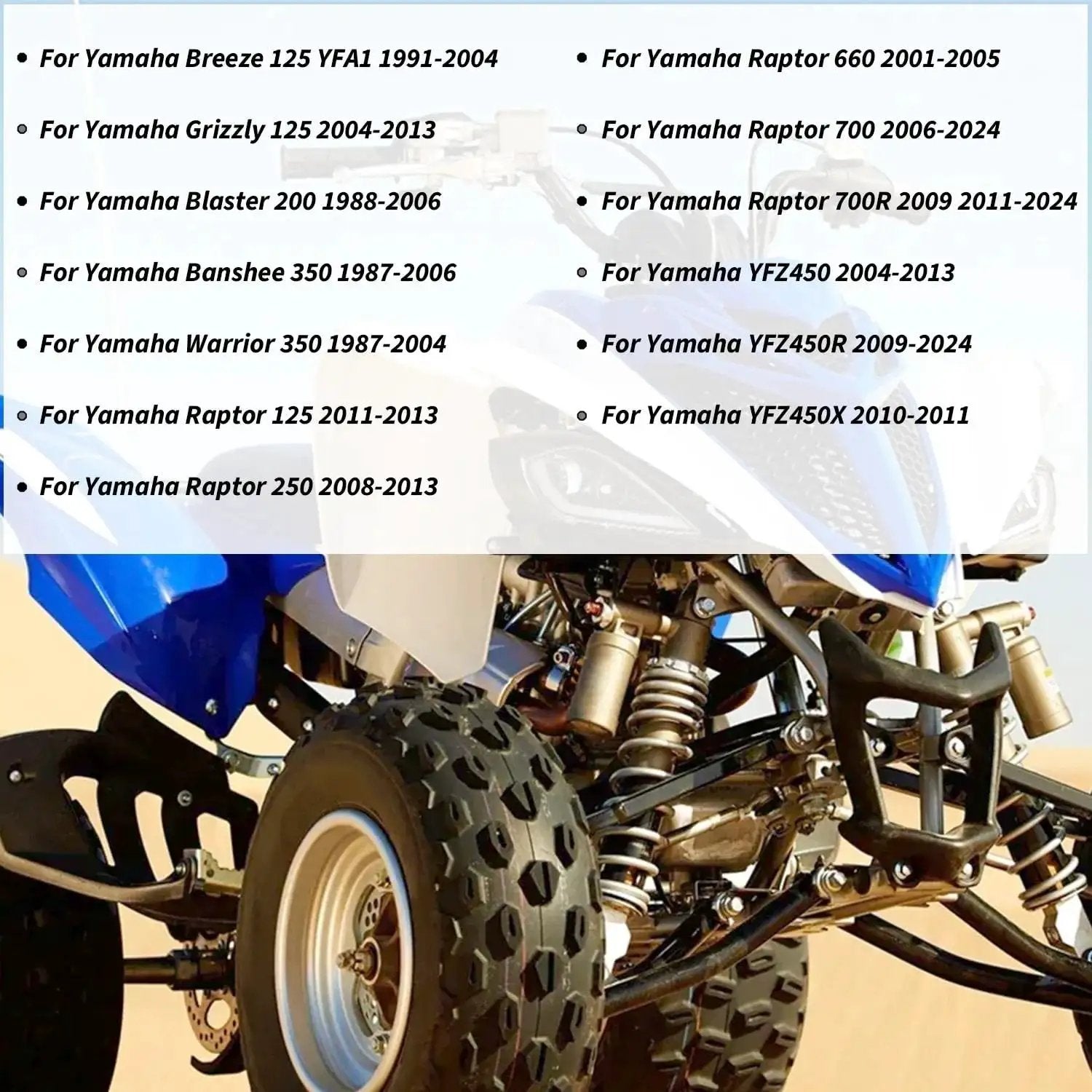 Yamaha quad bike list for 12 Piece Bronze A Arm Control Bushings Kit, compatible models from 1987 to 2024, OEM 90381 15088 00
