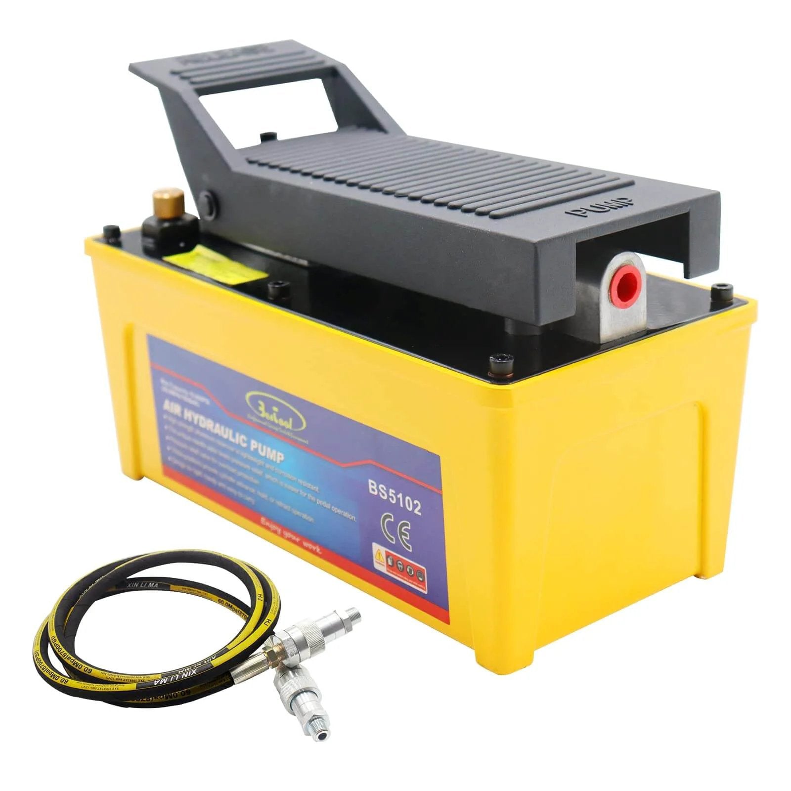 Yellow Air Hydraulic Pump, 10,000 PSI 1/2 Gal Reservoir, NPT 3/8" Oil Outlet, 2 x 6.5 ft Pipe, Foot Actuated for Auto Body Use