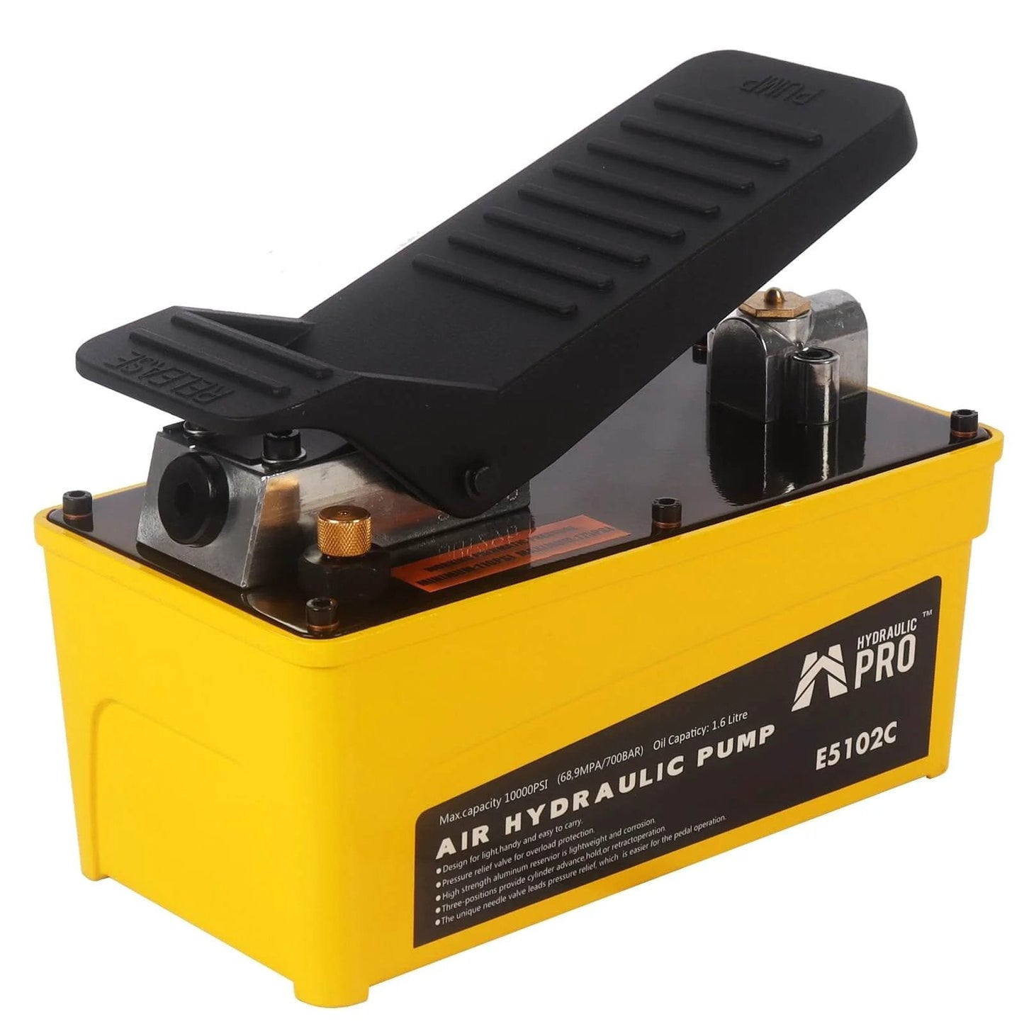 HYDRAULIC PRO 10,000 PSI Air Hydraulic Pump with 1.6L Reservoir, NPT 3/8" Oil Outlet, NPT 1/4" Inlet, Foot Pedal Operated