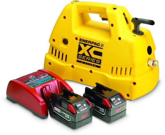 XC1202MB Cordless Hydraulic Pump, Single Acting Valve, 2.07 quart Oil Capacity, Battery and Charger Included, Yellow