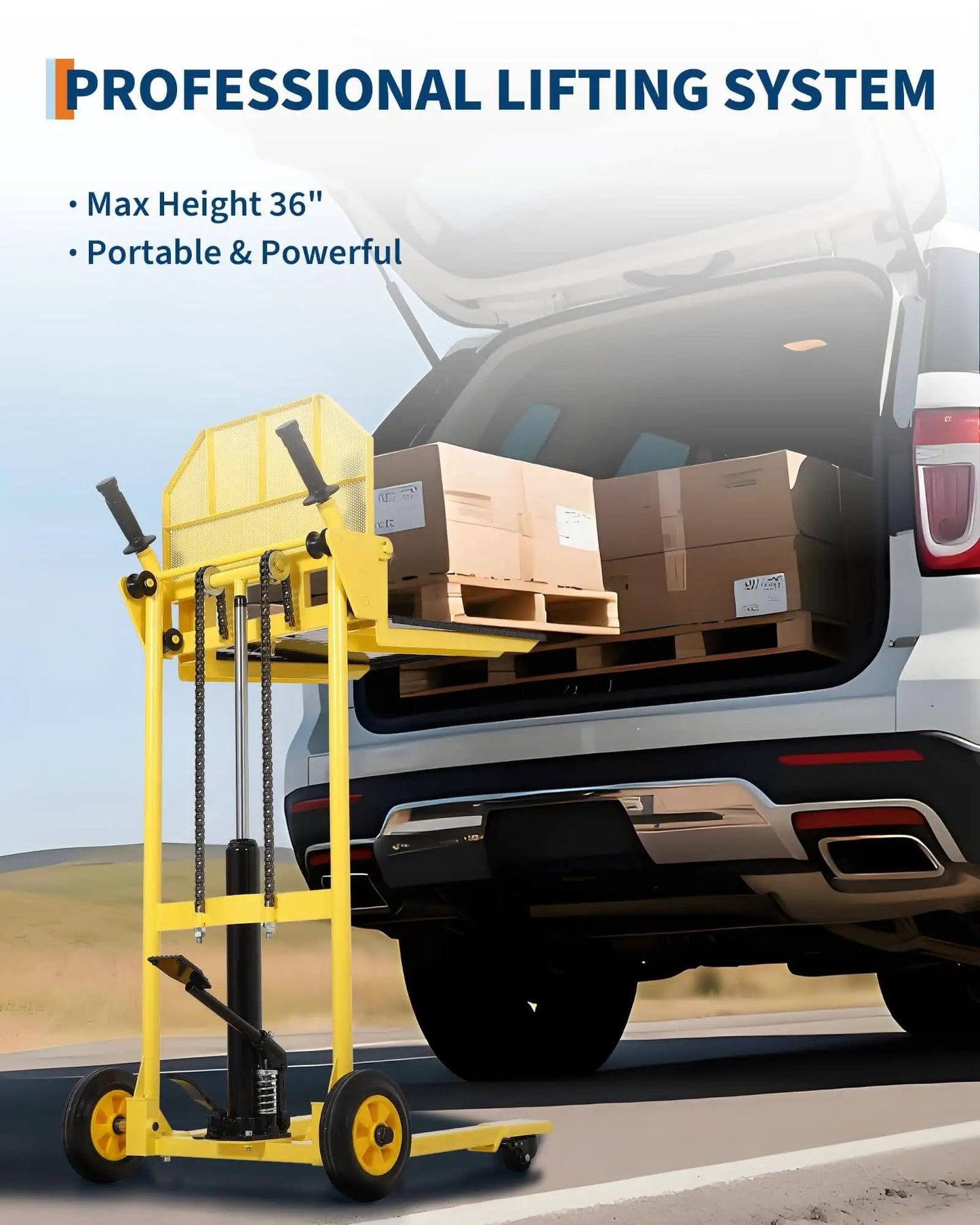 Heavy Duty Hydraulic Material Lift With 440 Lb Capacity Pallet Truck Dolly And Lift Table 36 Inch Max Lift near vehicle