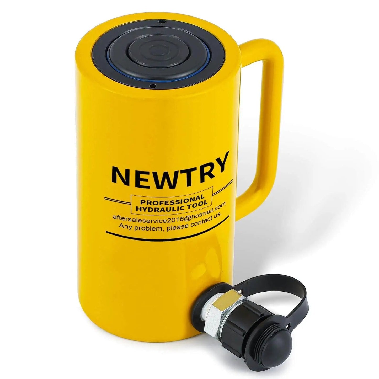 Front view of Beefy Twenty Ton Hydraulic Ram Jack With Eight Inch Stroke For Portable Industrial Lifting Multi Section Cylinder Built Tough For Auto Repair Construction And Shop Maintenance Three Eighth Inch Connector Newtry