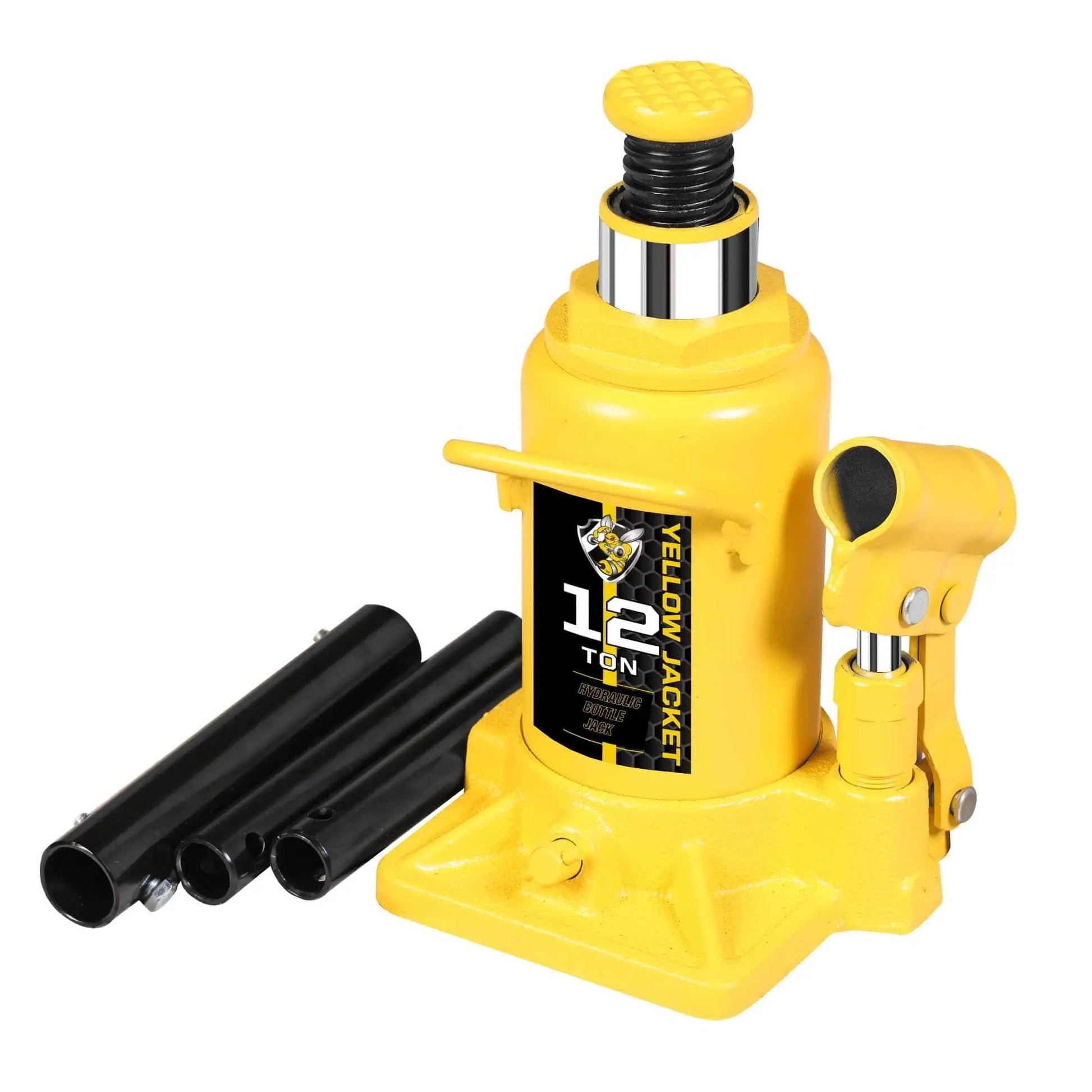 Low Profile 12 Ton Hydraulic Bottle Jack With 24,000 Lbs Capacity, Welded Stubby Jack For Home Garage Pro Shop And Commercial Use, Heavy Duty Lifting Durable Steel Construction From Yellow Jacket