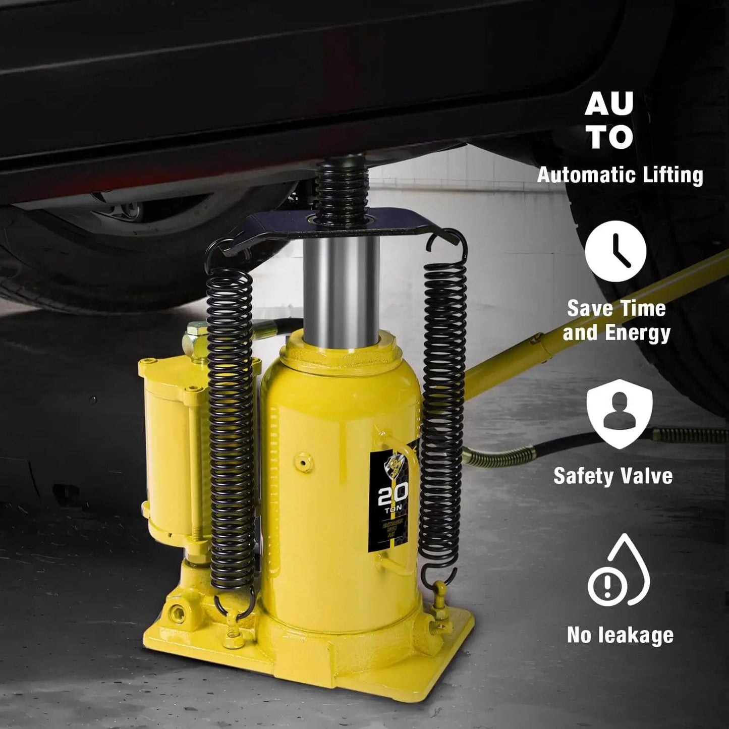 Massive 20 Ton Pneumatic Bottle Jack For Trucks And Autos With Air And Manual Pump, Adjustable Lift Under Truck