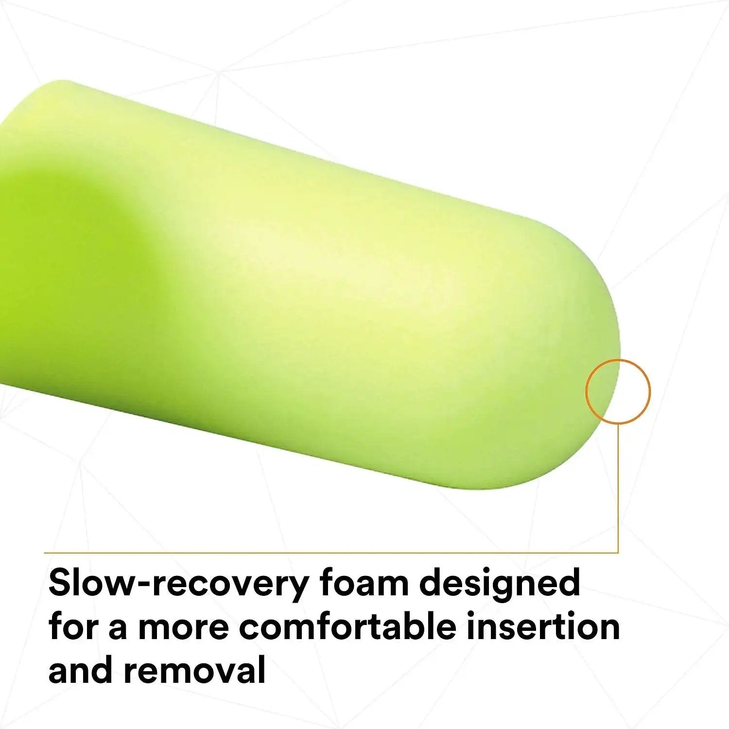 Close-up of an E-A-Rsoft Yellow Neons Disposable Ear Plug, showing slow recovery foam, ideal for work and sleep environments.