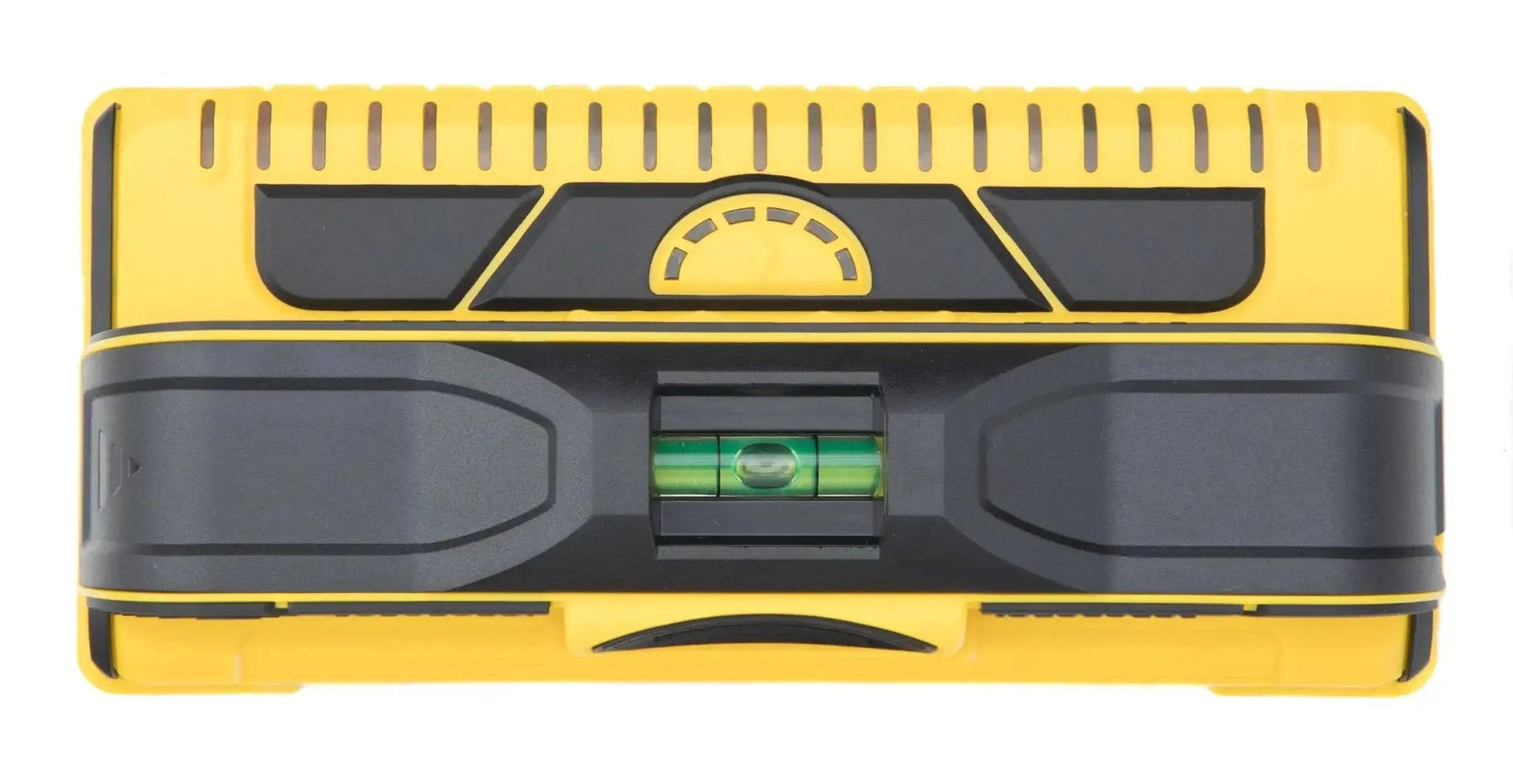 Front view of the ProSensor M210 13-Sensor Stud Finder with yellow and black casing and live wire detection feature.