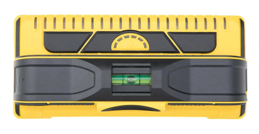 Front view of the ProSensor M210 13-Sensor Stud Finder with yellow and black casing and live wire detection feature.