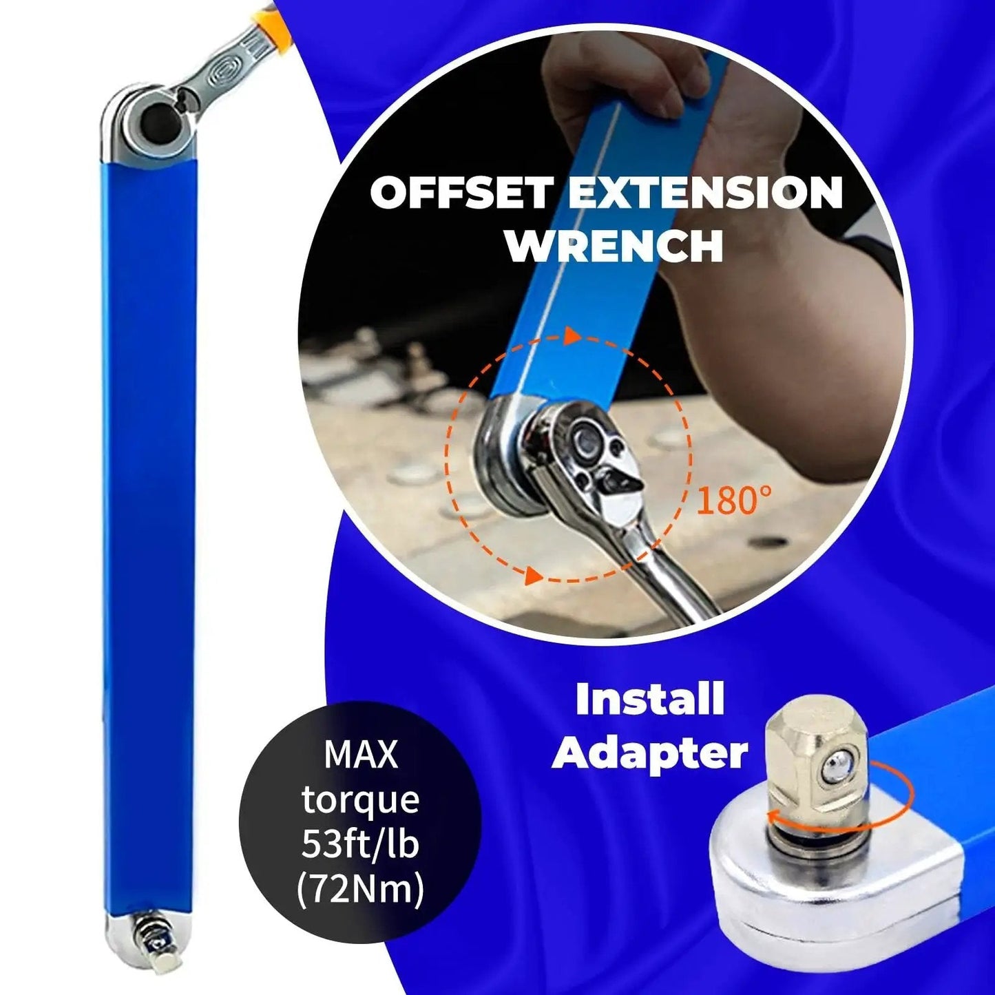 Zero Offset Extension Wrench Set With Half Inch Quarter Inch And Three Eighths Inch Square Drive Adapters, multifunctional tool