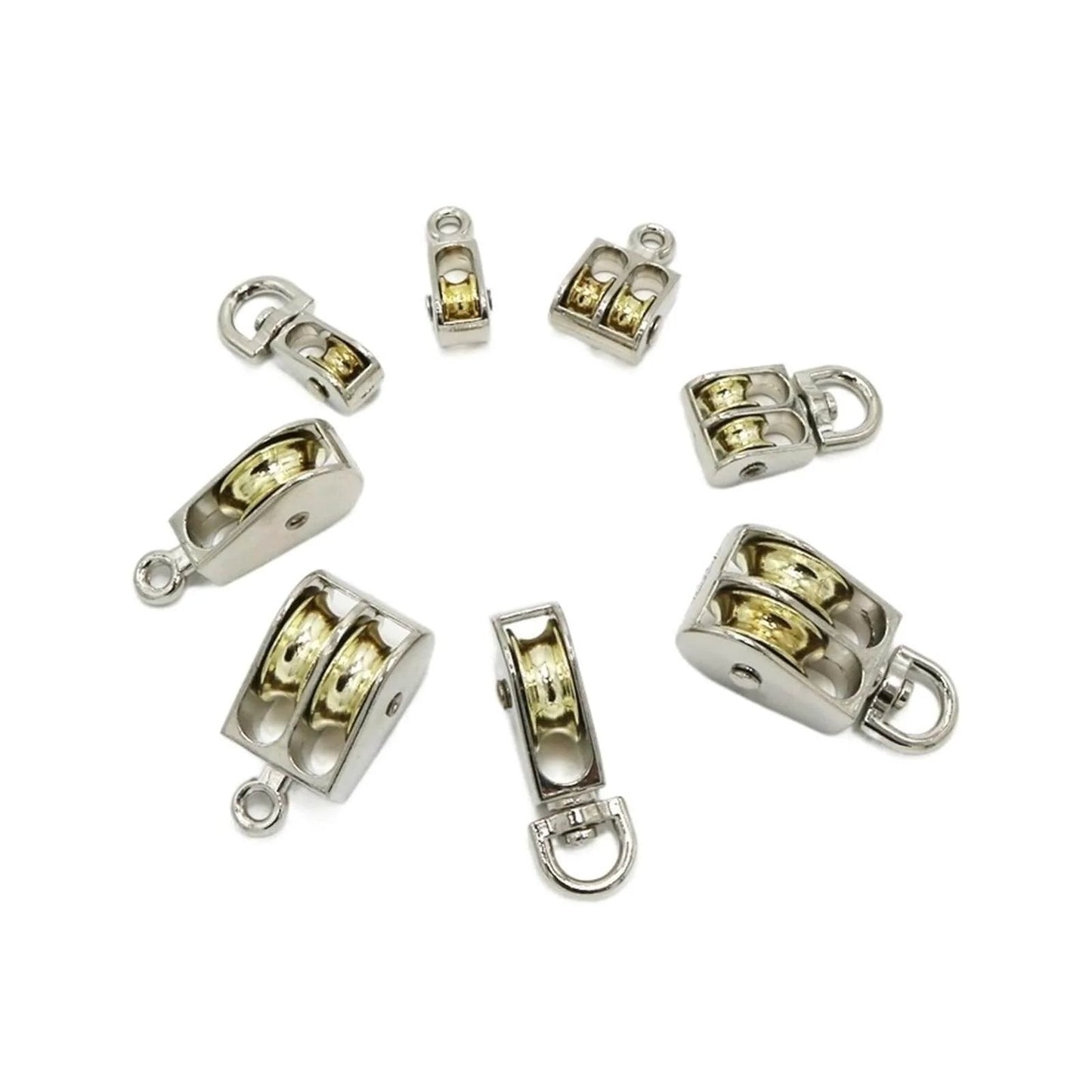 Various 58mm Metal Sheave Zinc Alloy Fixed Pulley Crown Block and Tackle Lifting Wheels displayed in different angles