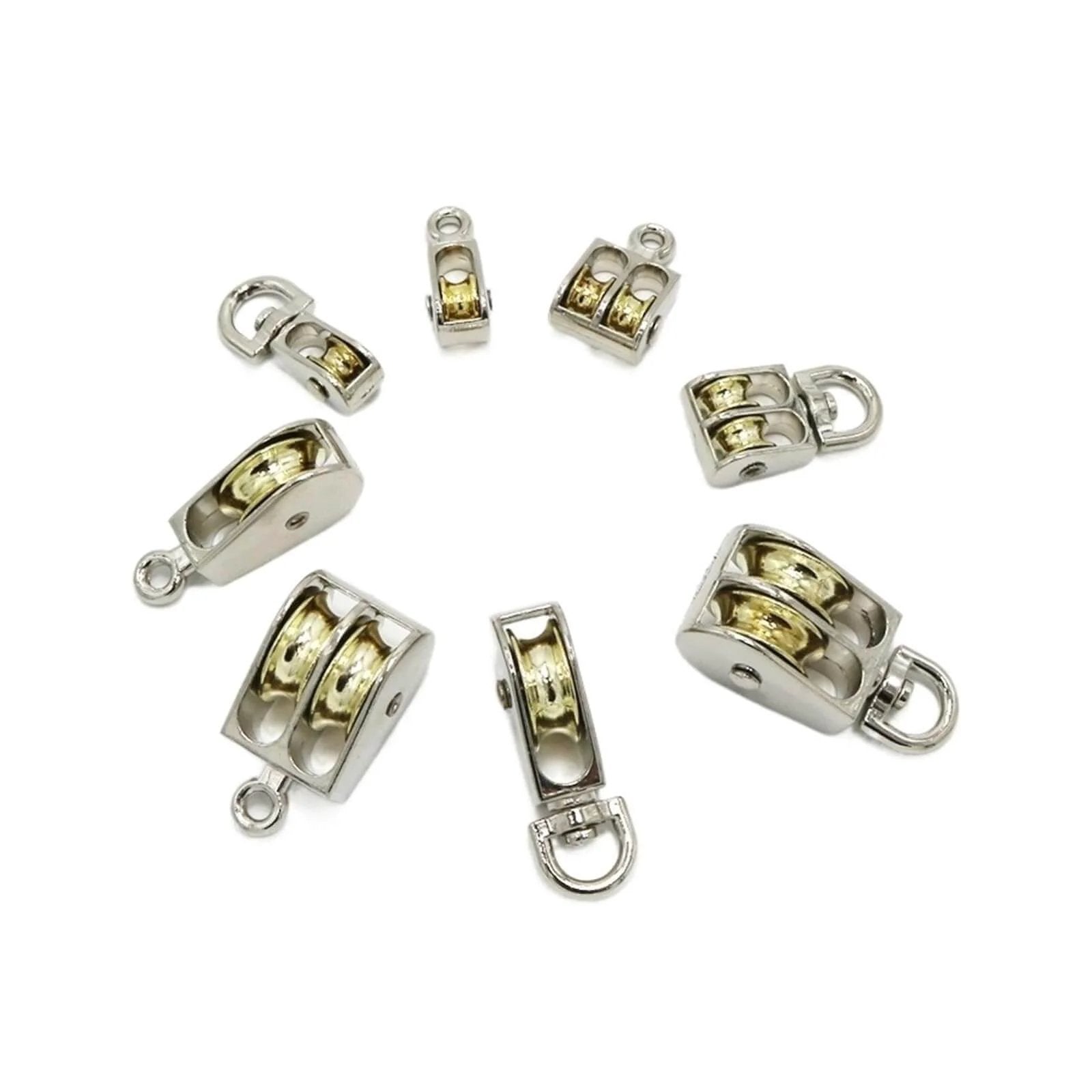 Various 58mm Metal Sheave Zinc Alloy Fixed Pulley Crown Block and Tackle Lifting Wheels displayed in different angles