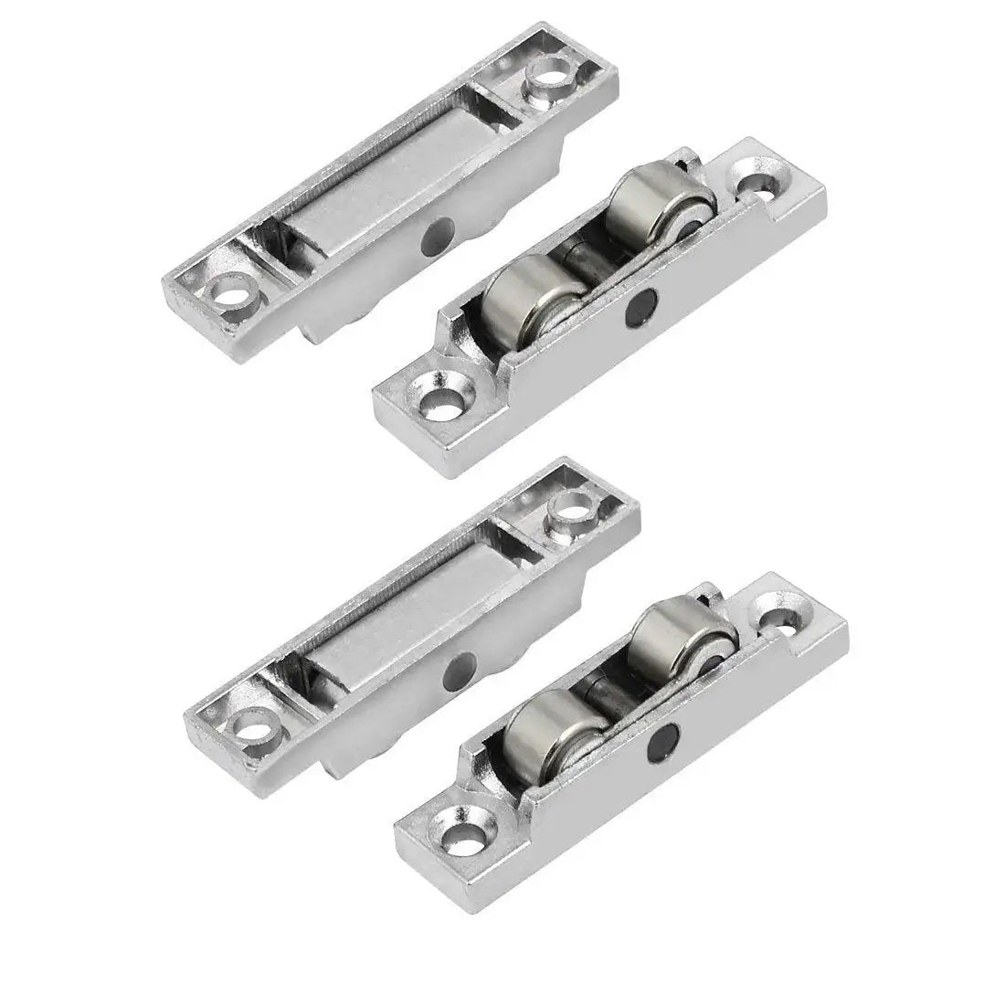 Zinc Alloy Double Roller Window Pulley Wheel For Sliding Doors 59mm By 13mm By 13mm Silver Tone 4 Pack, side view