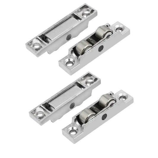Zinc Alloy Double Roller Window Pulley Wheel For Sliding Doors 59mm By 13mm By 13mm Silver Tone 4 Pack, side view