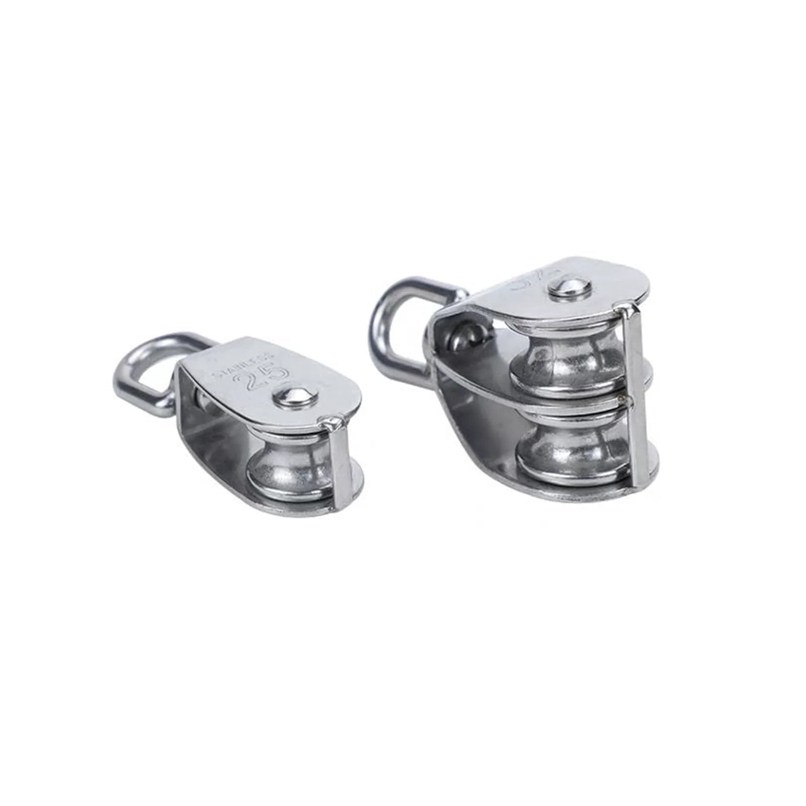 Metal Sheave Zinc Alloy Fixed Pulley Crown Block and Tackle Lifting Wheel Mini Single/Double Pulley for DIY(M25 Double) side view