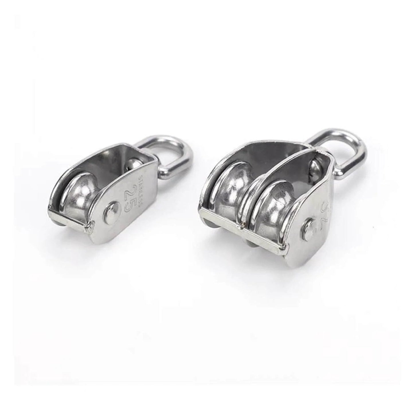 Metal Sheave Zinc Alloy Fixed Pulley Crown Block and Tackle Lifting Wheel Mini Single/Double Pulley for DIY(M25 Double) front view