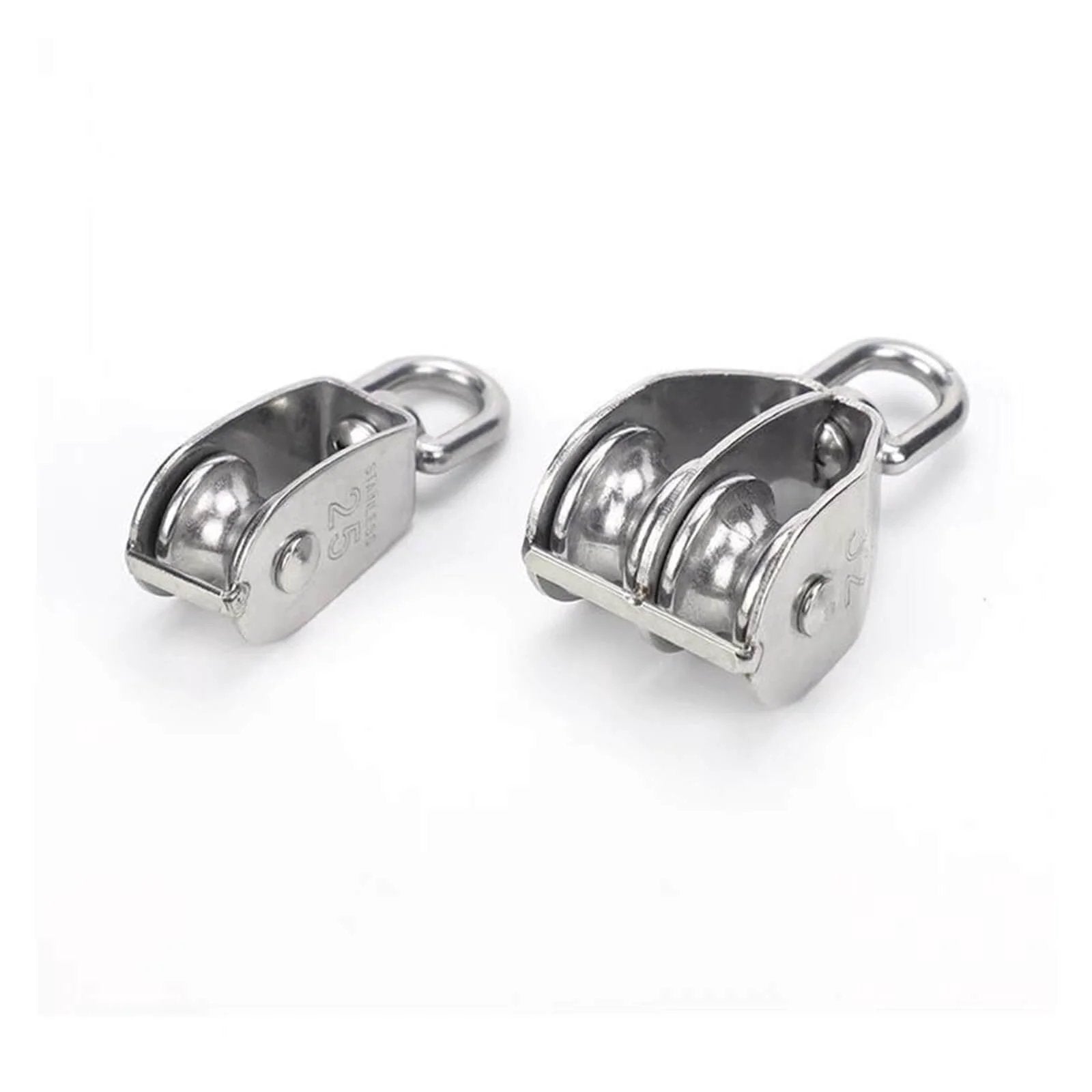Metal Sheave Zinc Alloy Fixed Pulley Crown Block and Tackle Lifting Wheel Mini Single/Double Pulley for DIY(M25 Double) front view