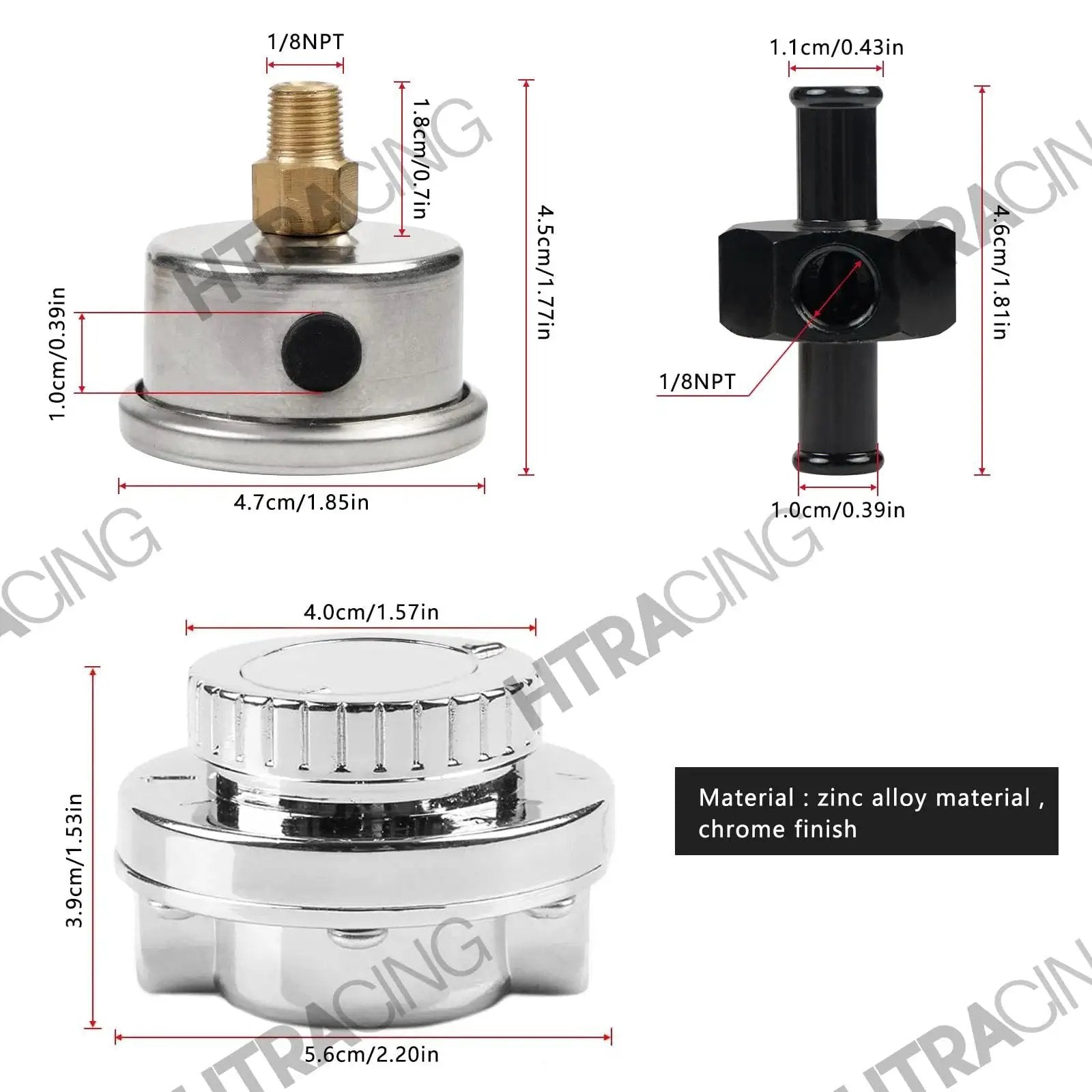 Street Ready Fuel Pressure Regulator With Gauge For Carburetor Universal Fit, Adjustable 1 to 5 PSI, Zinc Alloy, Chrome Plating