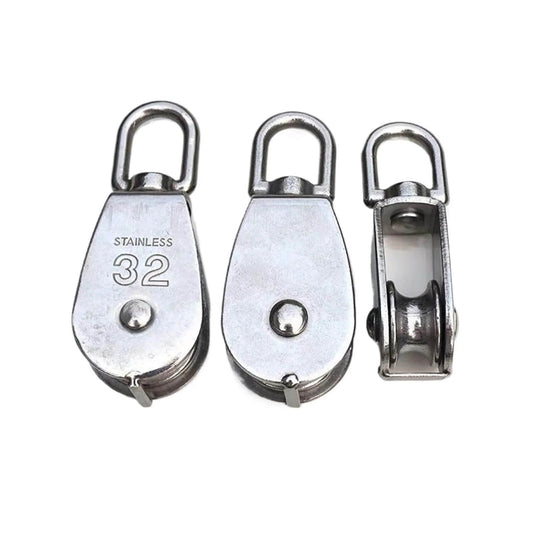 Front and side view of Metal Sheave Zinc Alloy Fixed Pulley Crown Block and Tackle Lifting Wheel Mini Single/Double Pulley for DIY(M25 Double)