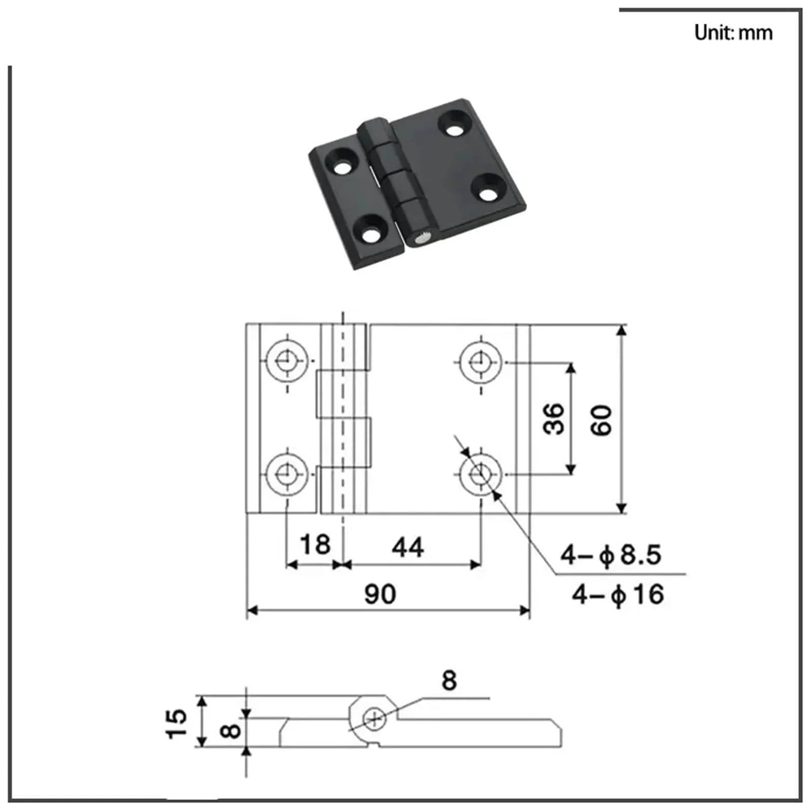 T Hinges Zinc Alloy Heavy Duty Bearings Asymmetric Door Hinges For Industrial Machinery Equipment 1 Piece with technical dimensions