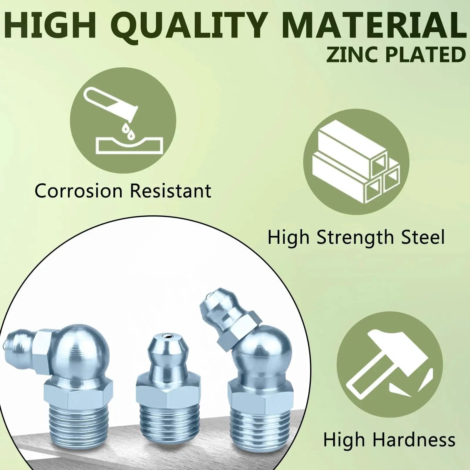 Premium Zinc Plated Steel Grease Fittings Kit With 120 Piece SAE And Metric Zerk Nipples featuring high-quality material and durability.